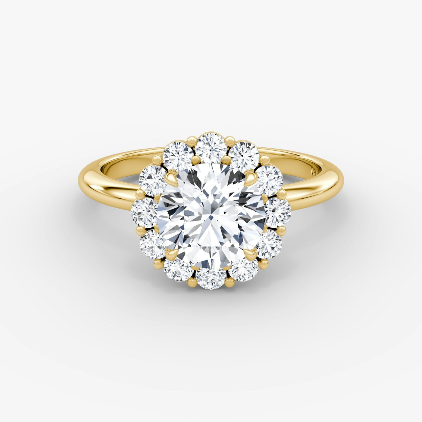 The Signature Floral Halo | Round Brilliant | 18k | Yellow Gold | bandAccent: Plain | caratWeight: 1.0ct | diamondOrientation: vertical