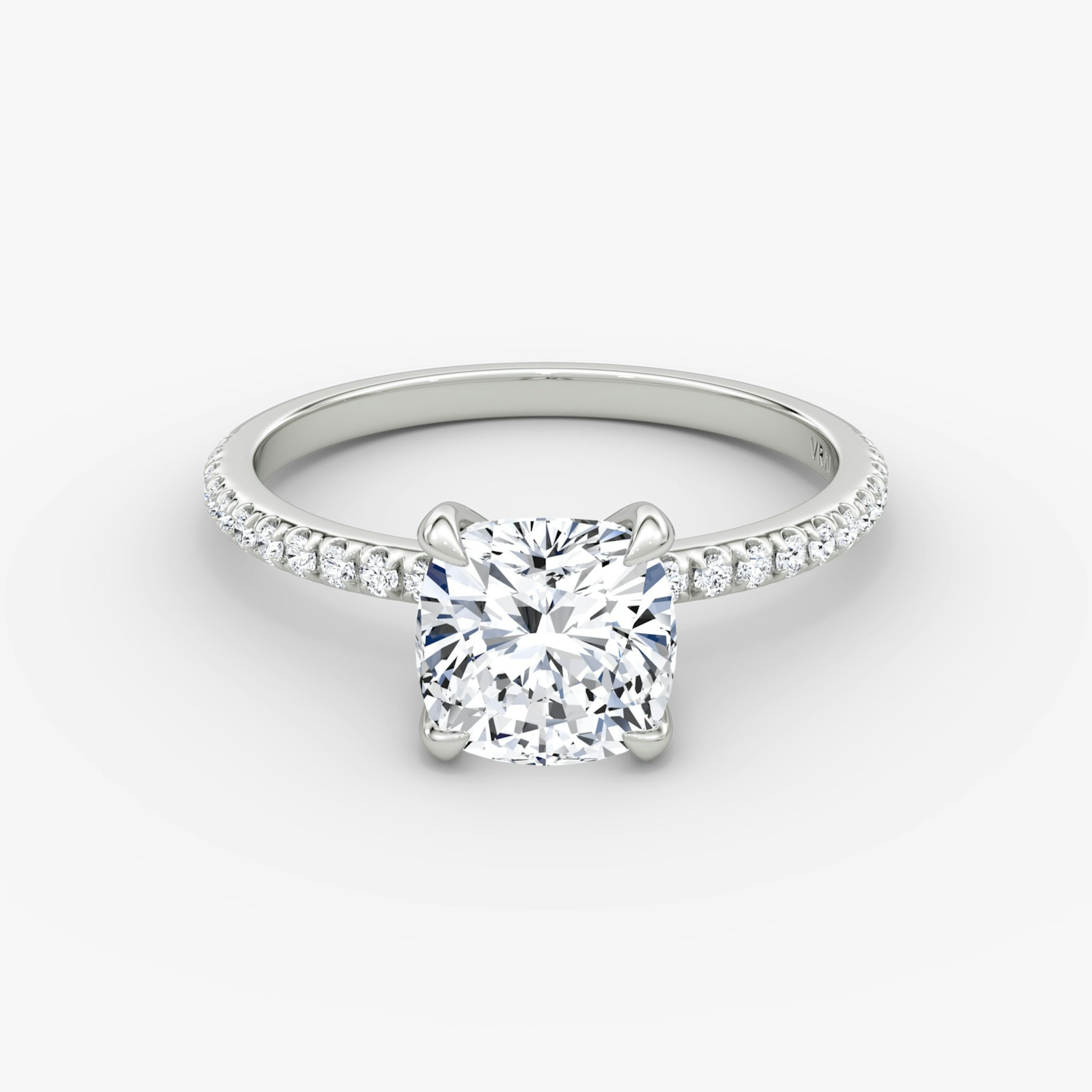 The Classic | Cushion | Platinum | bandAccent: Pavé | bandWidth: standard | diamondOrientation: vertical | caratWeight: other