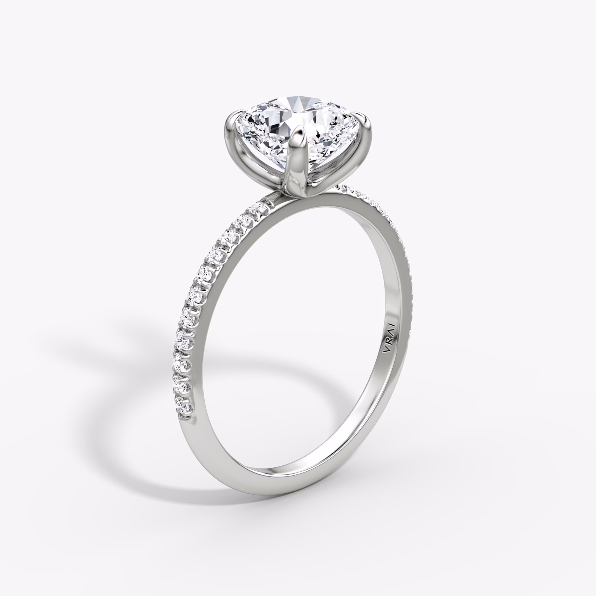 The Classic | Cushion | Platinum | bandAccent: Pavé | bandWidth: standard | diamondOrientation: vertical | caratWeight: other