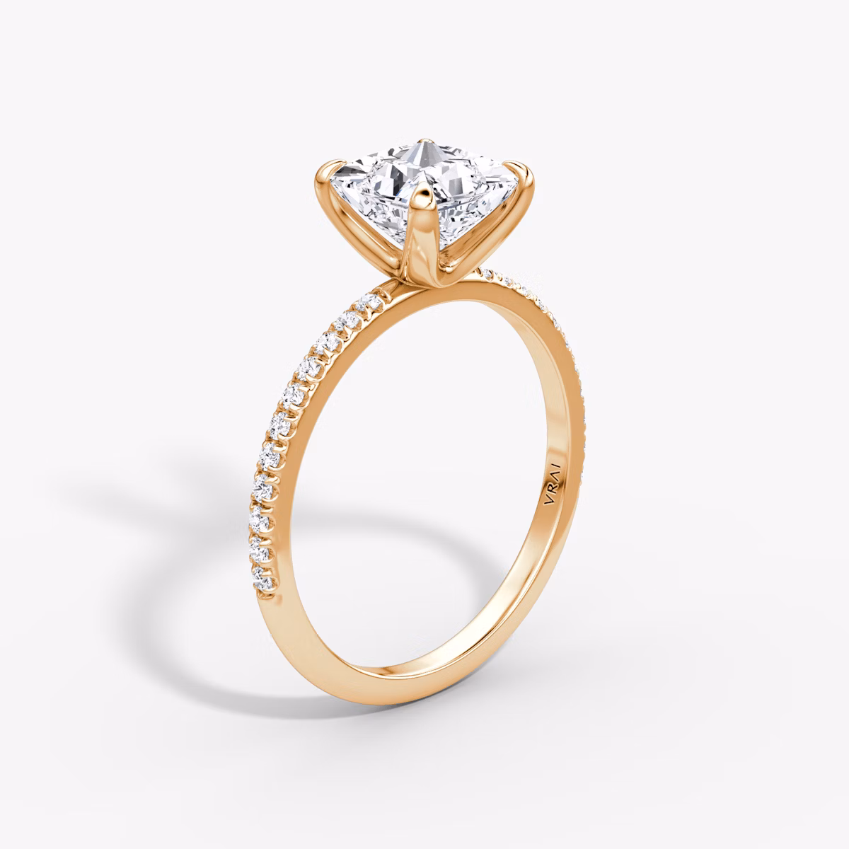 The Classic | Princess | 14k | Rose Gold | bandAccent: Pavé | bandWidth: standard | diamondOrientation: vertical | caratWeight: other