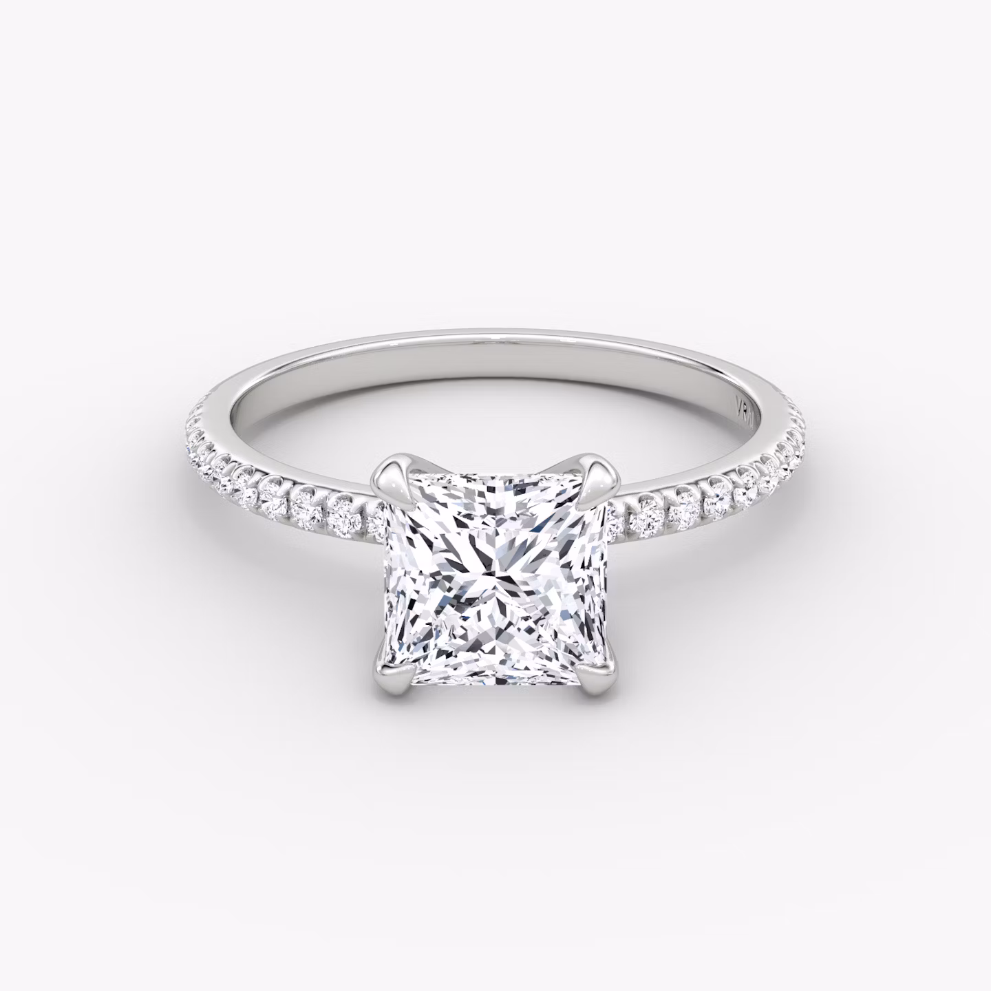 The Classic | Princess | Platinum | bandAccent: Pavé | bandWidth: standard | diamondOrientation: vertical | caratWeight: other