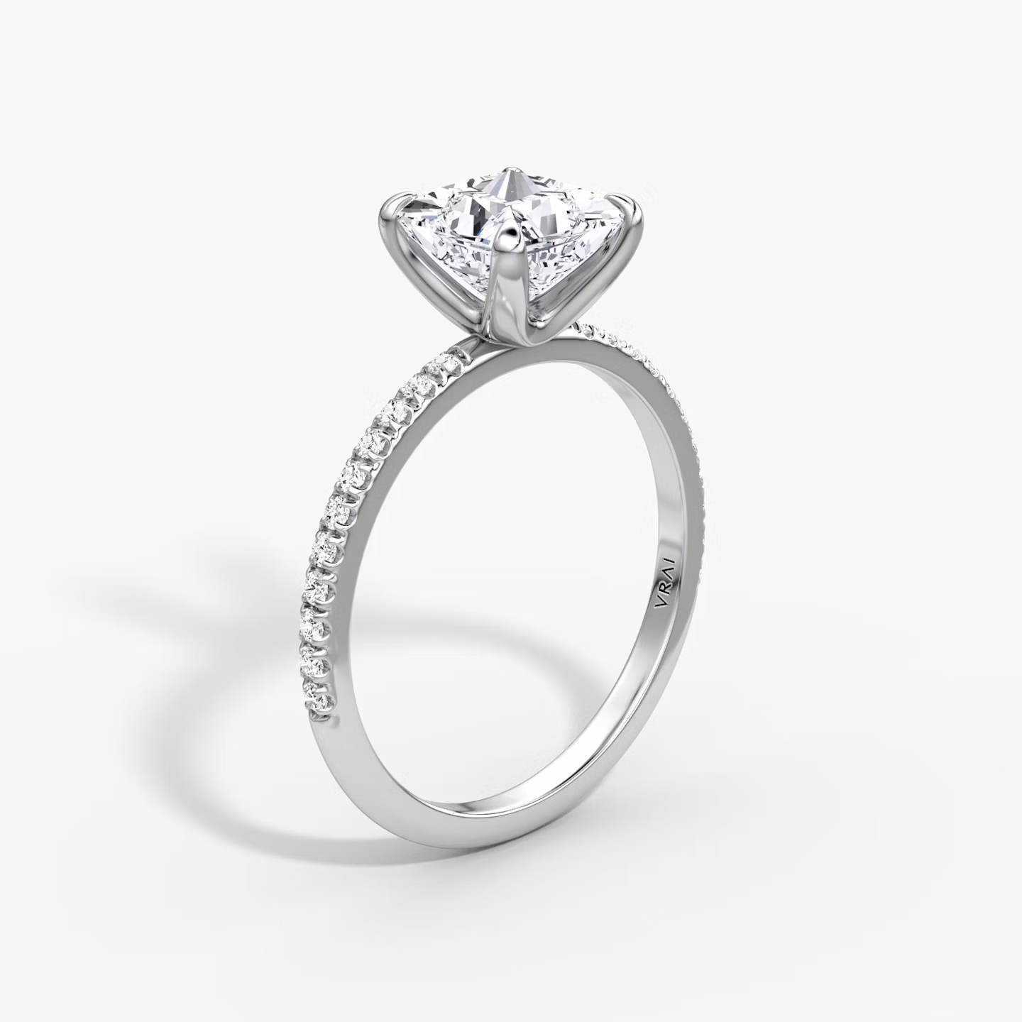 The Classic | Princess | Platinum | bandAccent: Pavé | bandWidth: standard | diamondOrientation: vertical | caratWeight: other