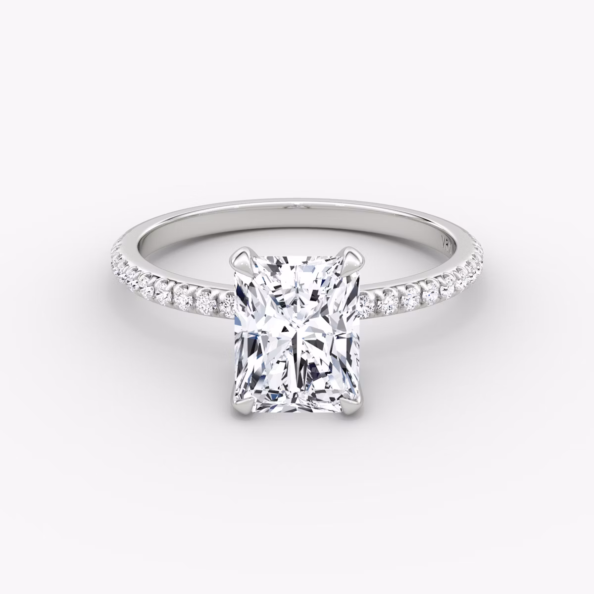 The Classic | Radiant | Platinum | bandAccent: Pavé | bandWidth: standard | diamondOrientation: vertical | caratWeight: other