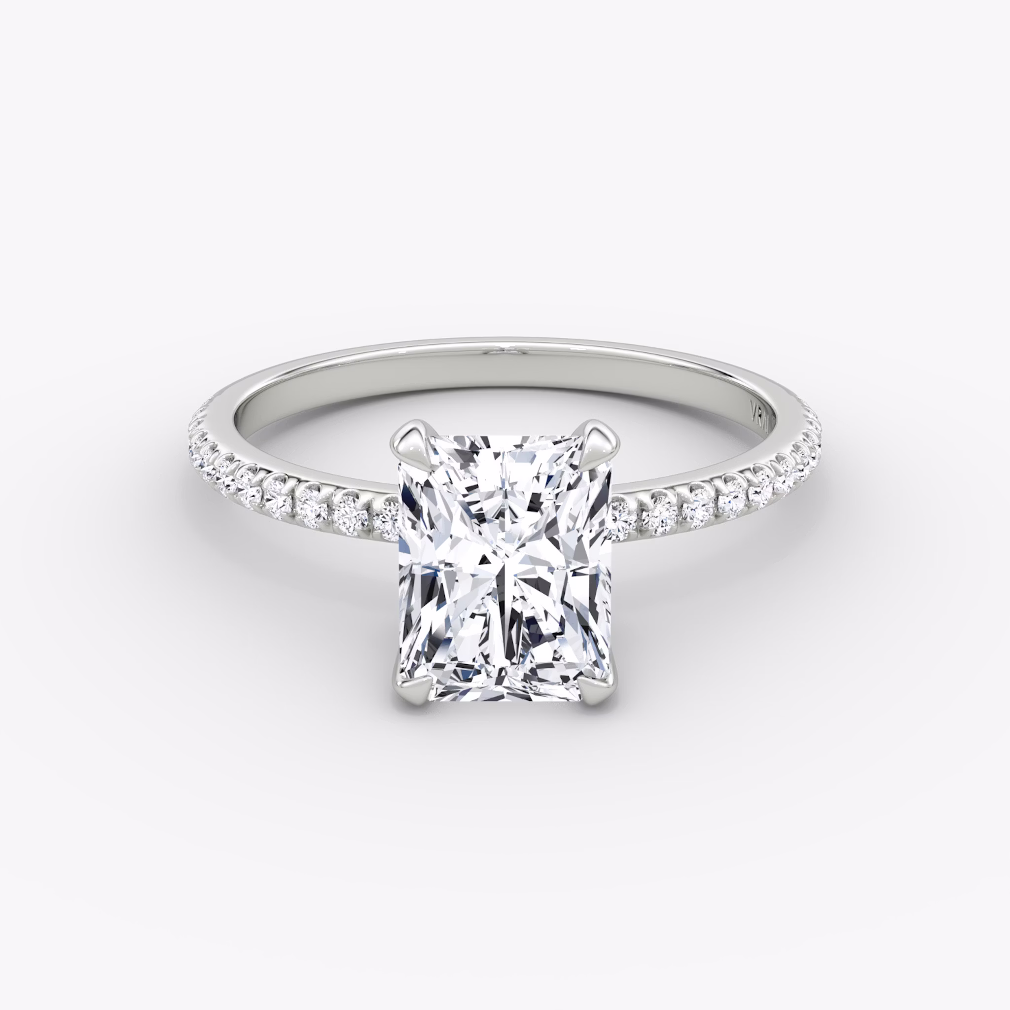 The Classic | Radiant | Platinum | bandAccent: Pavé | bandWidth: standard | diamondOrientation: vertical | caratWeight: other