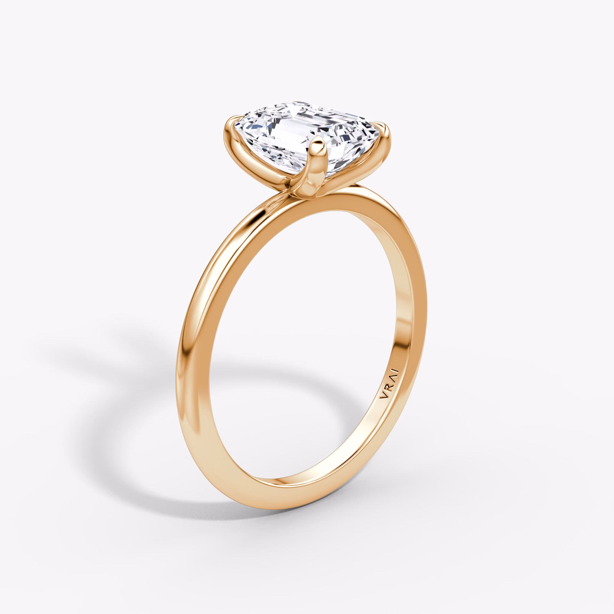 The Classic | Emerald | 14k | Rose Gold | bandAccent: Plain | bandWidth: standard | diamondOrientation: vertical | caratWeight: other