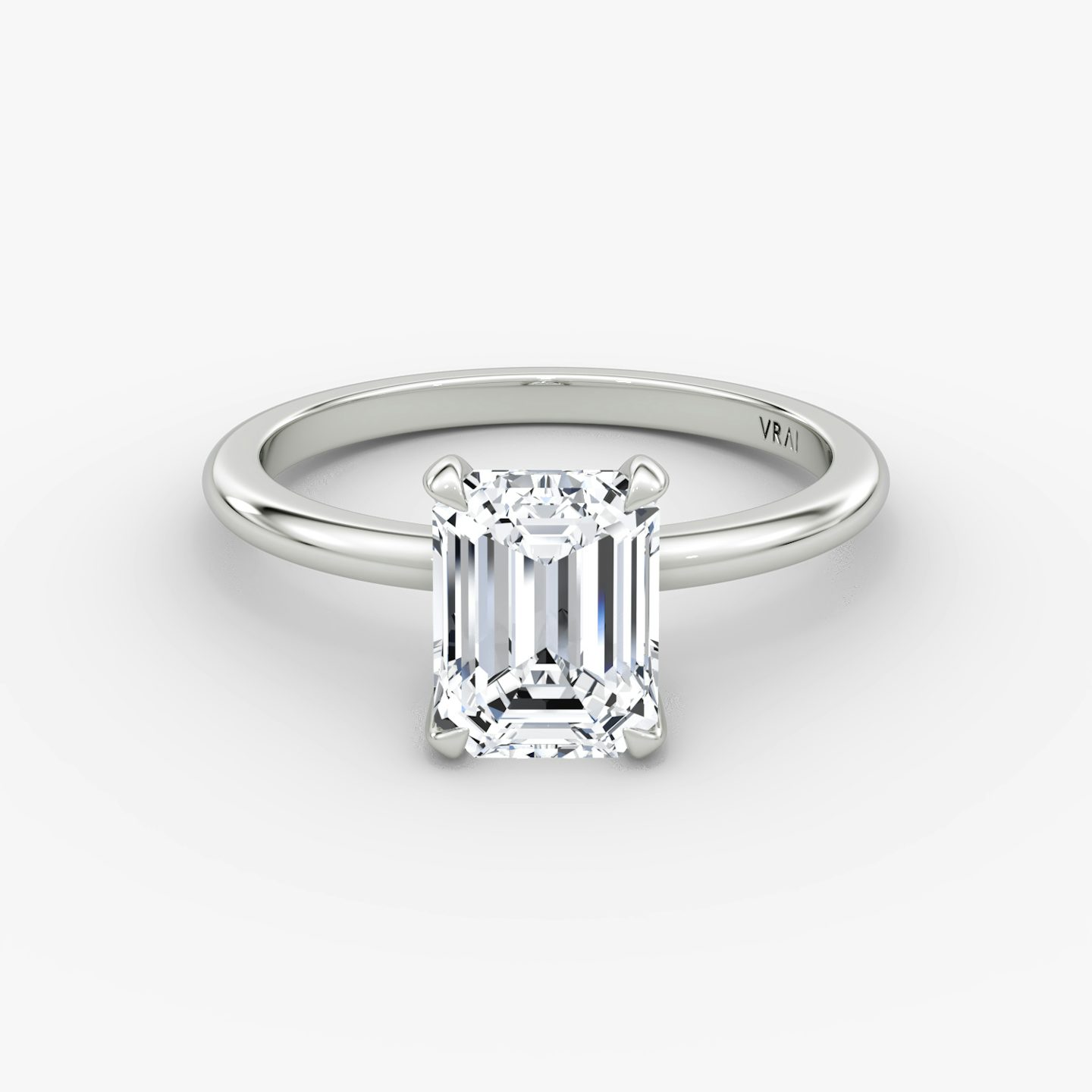 The Classic | Emerald | 18k | White Gold | bandAccent: Plain | bandWidth: standard | diamondOrientation: vertical | caratWeight: other