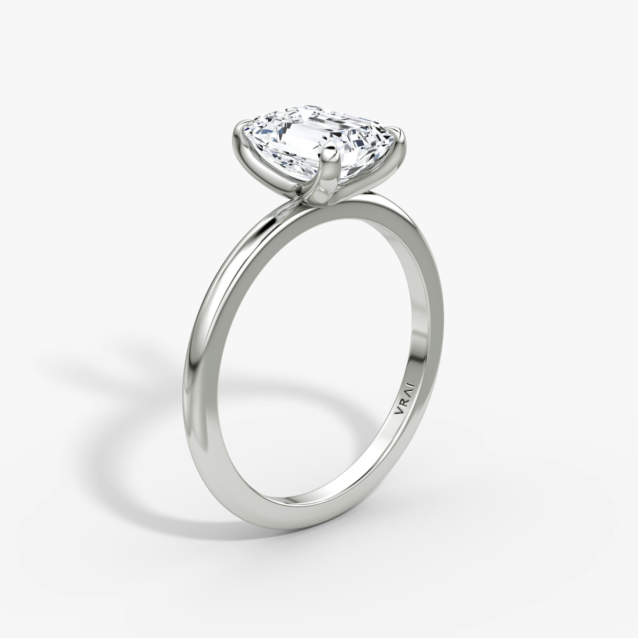 The Classic | Emerald | 18k | White Gold | bandAccent: Plain | bandWidth: standard | diamondOrientation: vertical | caratWeight: other
