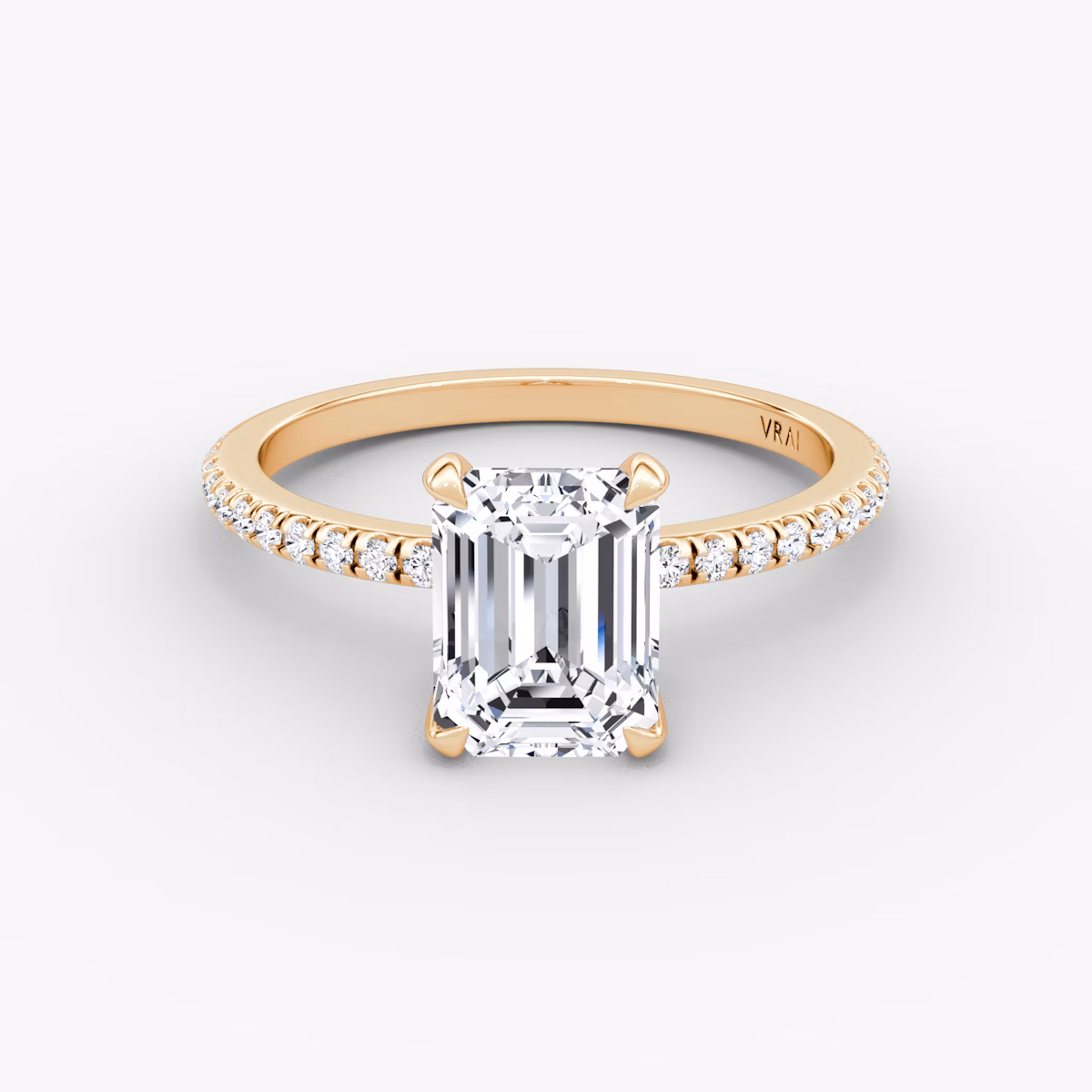 The Classic | Emerald | 14k | Rose Gold | bandAccent: Pavé | bandWidth: standard | diamondOrientation: vertical | caratWeight: other
