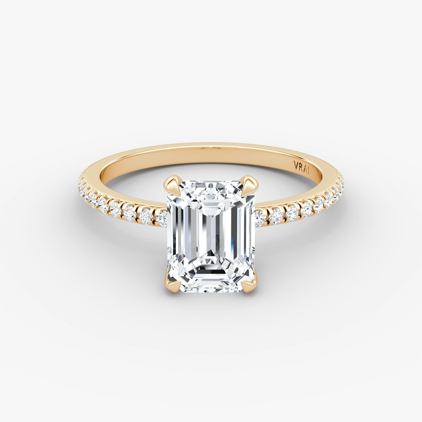 The Classic | Emerald | 14k | Rose Gold | bandAccent: Pavé | bandWidth: standard | diamondOrientation: vertical | caratWeight: other