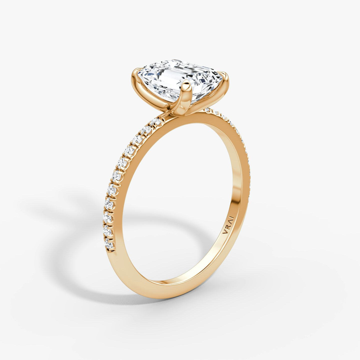 The Classic | Emerald | 14k | Rose Gold | bandAccent: Pavé | bandWidth: standard | diamondOrientation: vertical | caratWeight: other