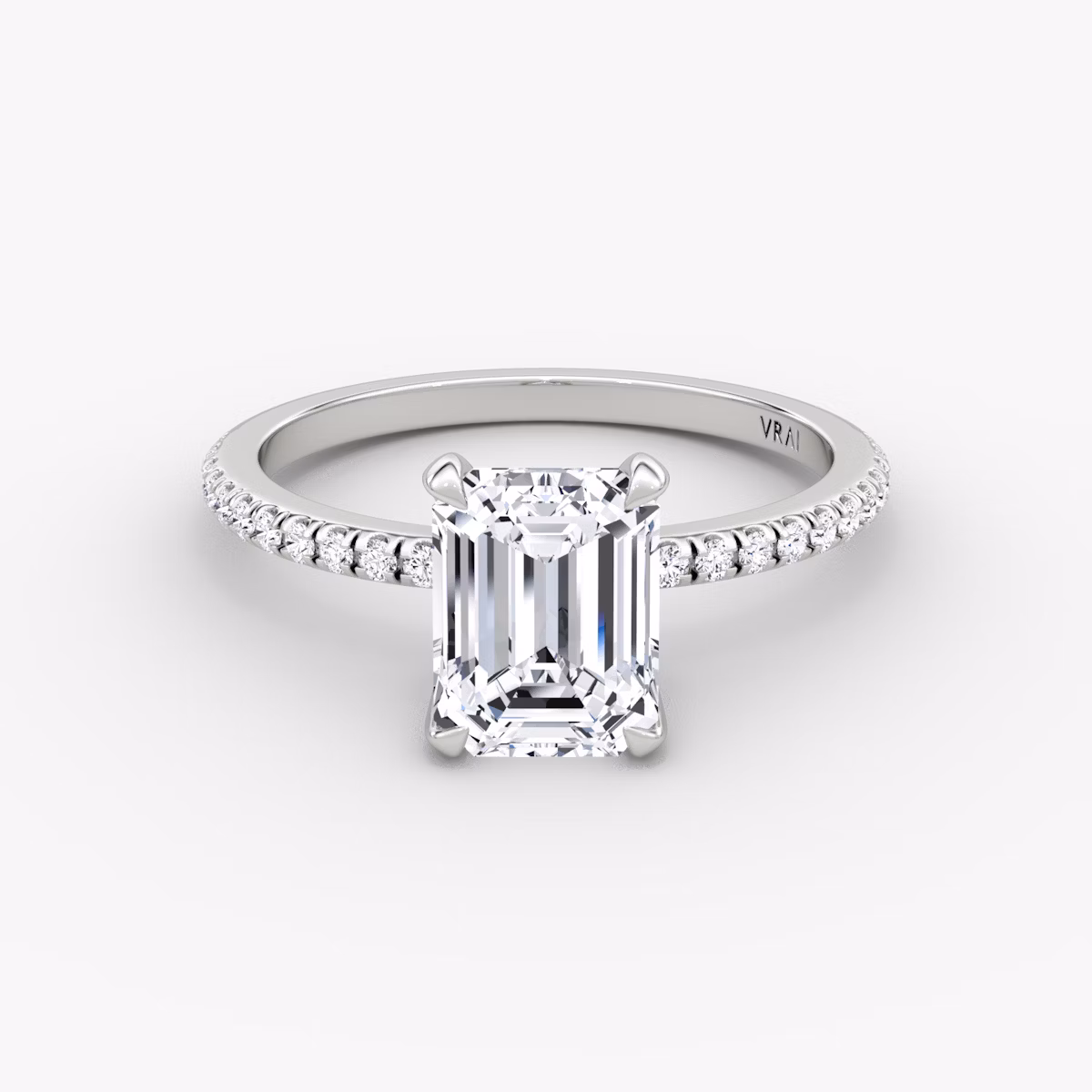 The Classic | Emerald | 18k | White Gold | bandAccent: Pavé | bandWidth: standard | diamondOrientation: vertical | caratWeight: other