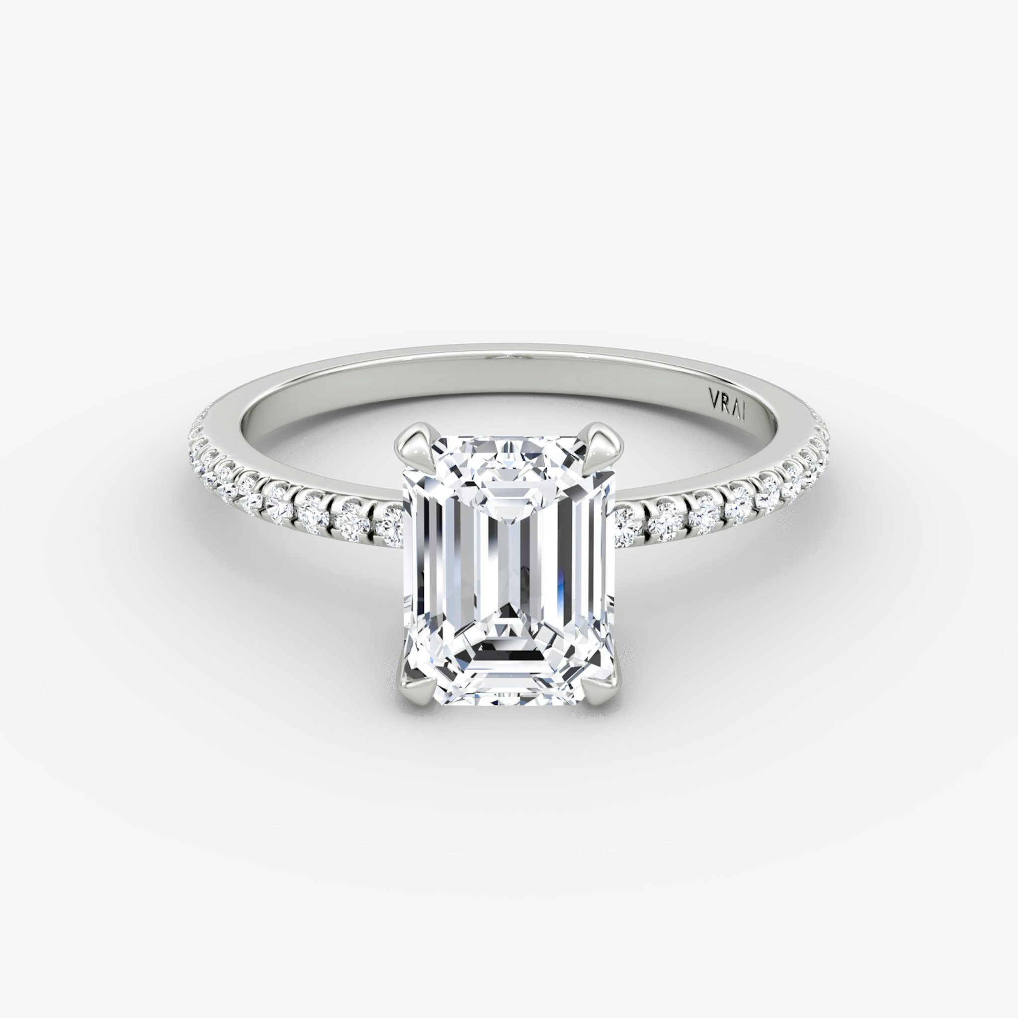 The Classic | Emerald | 18k | White Gold | bandAccent: Pavé | bandWidth: standard | diamondOrientation: vertical | caratWeight: other