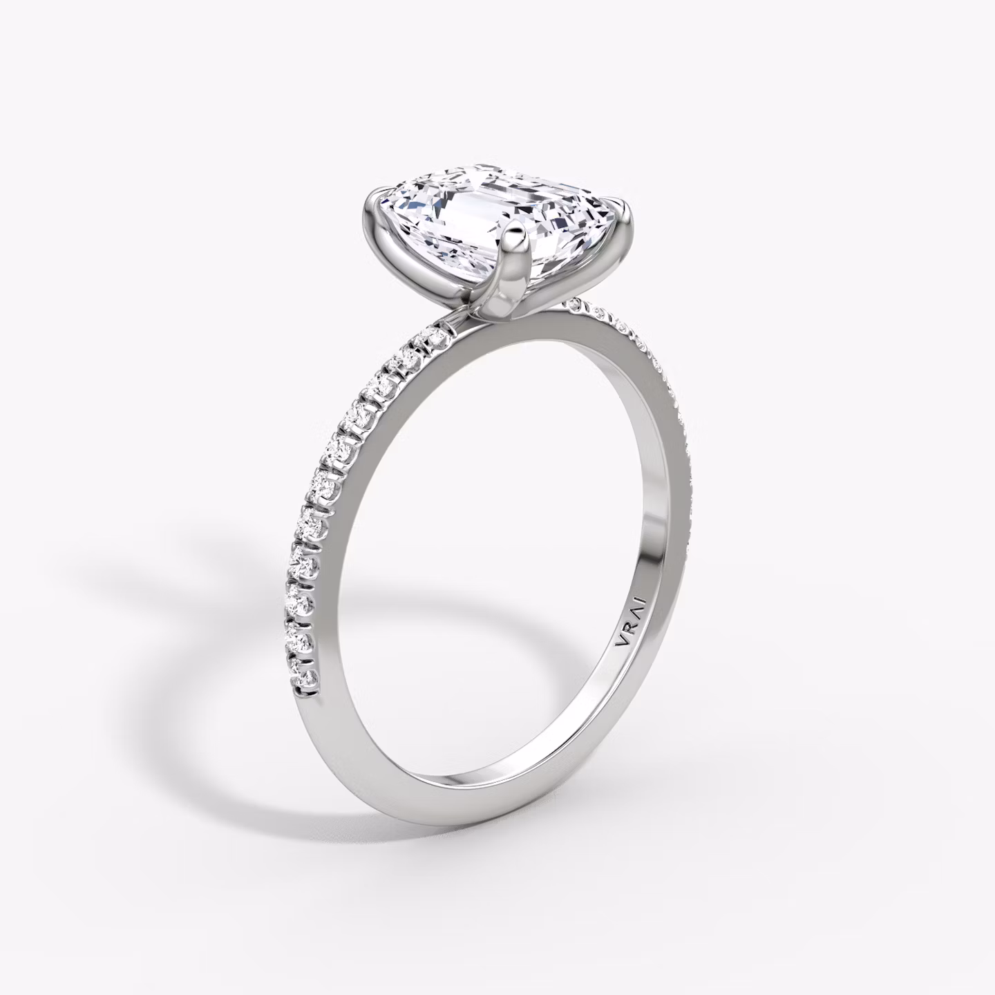 The Classic | Emerald | Platinum | bandAccent: Pavé | bandWidth: standard | diamondOrientation: vertical | caratWeight: other