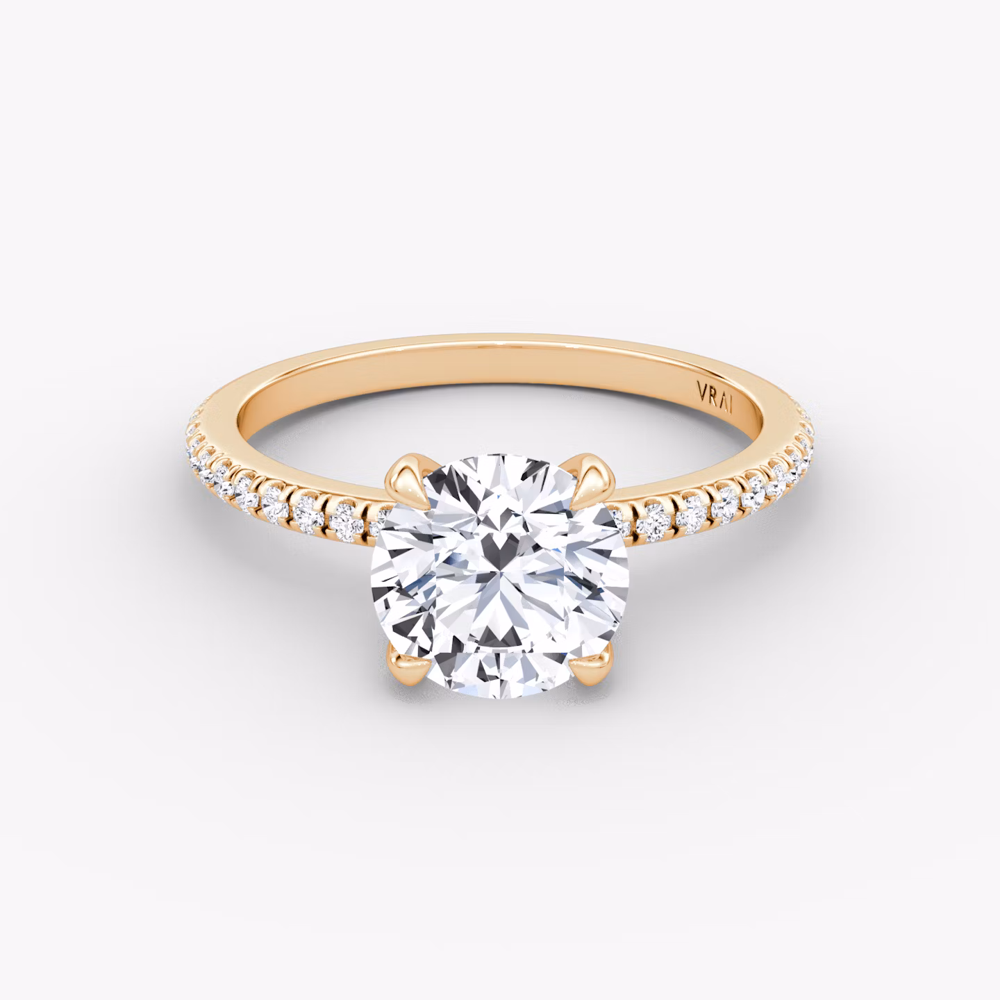 The Classic | Round Brilliant | 14k | Rose Gold | bandAccent: Pavé | bandWidth: standard | caratWeight: 1.5ct | diamondOrientation: vertical