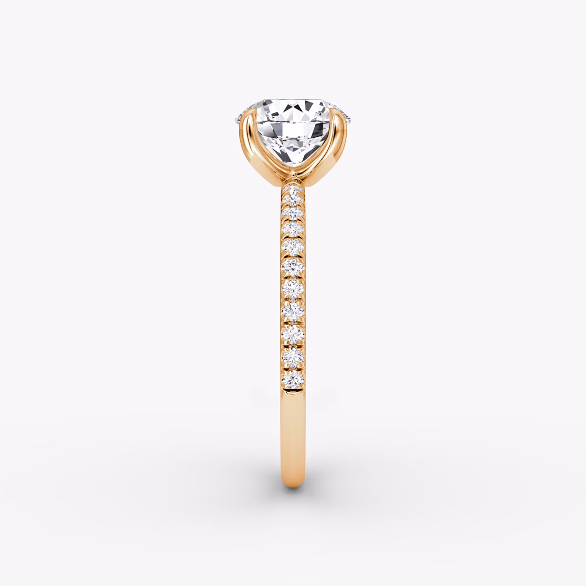 The Classic | Round Brilliant | 14k | Rose Gold | bandAccent: Pavé | bandWidth: standard | caratWeight: 1.0ct | diamondOrientation: vertical