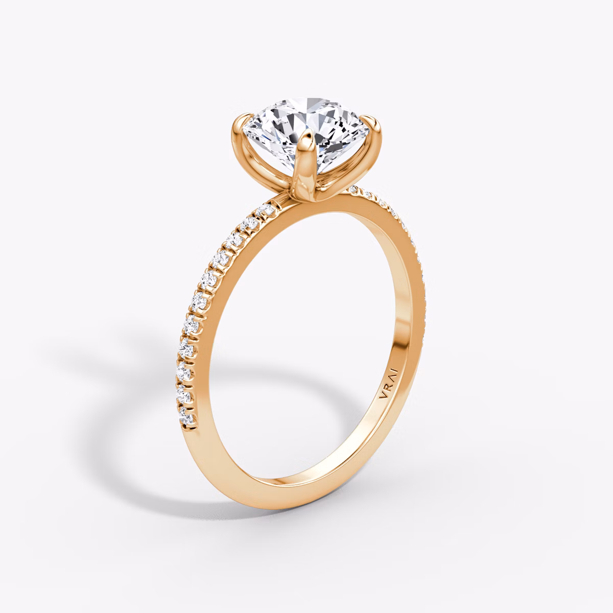 The Classic | Round Brilliant | 14k | Rose Gold | bandAccent: Pavé | bandWidth: standard | caratWeight: 1.0ct | diamondOrientation: vertical