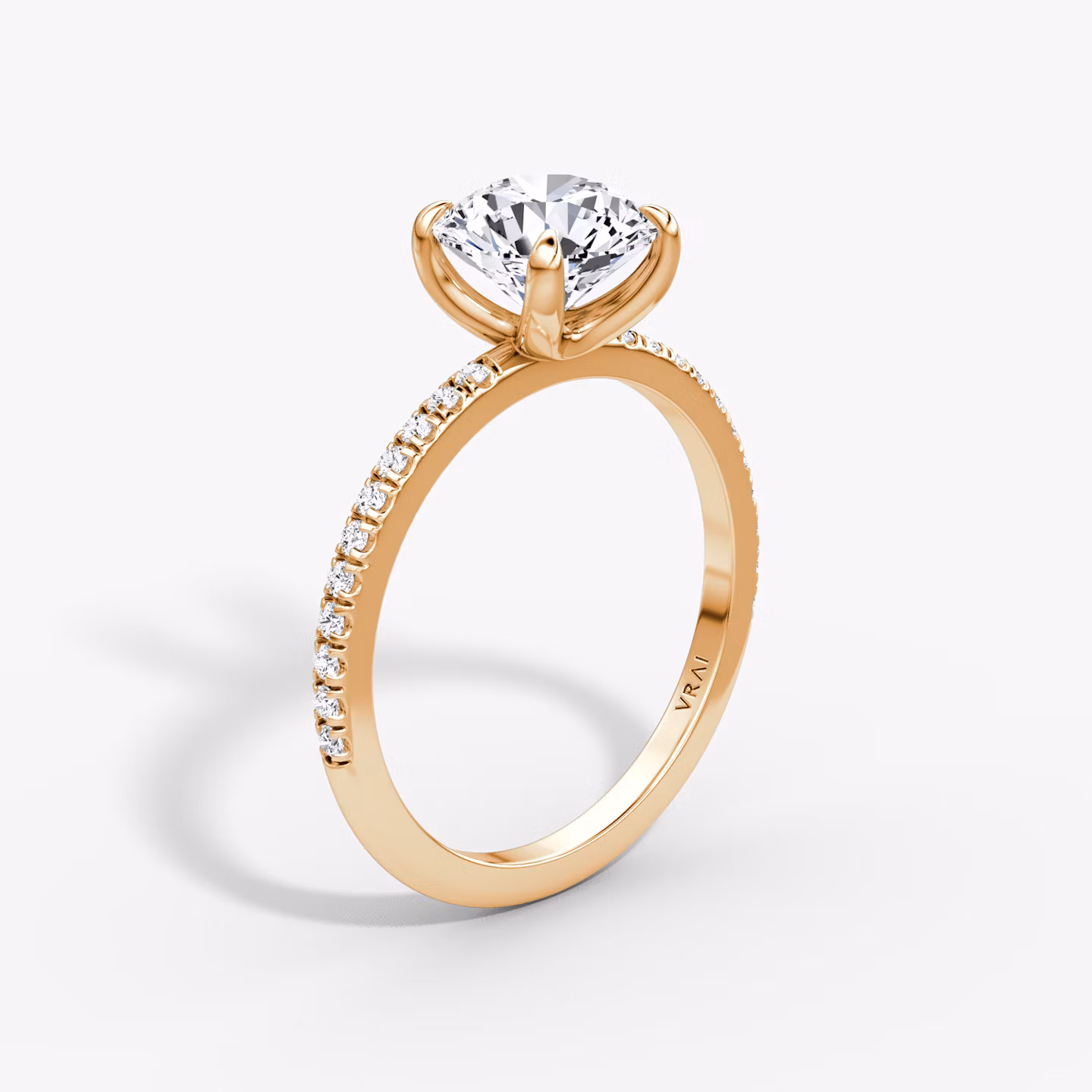 The Classic | Round Brilliant | 14k | Rose Gold | bandAccent: Pavé | bandWidth: standard | caratWeight: 1.5ct | diamondOrientation: vertical