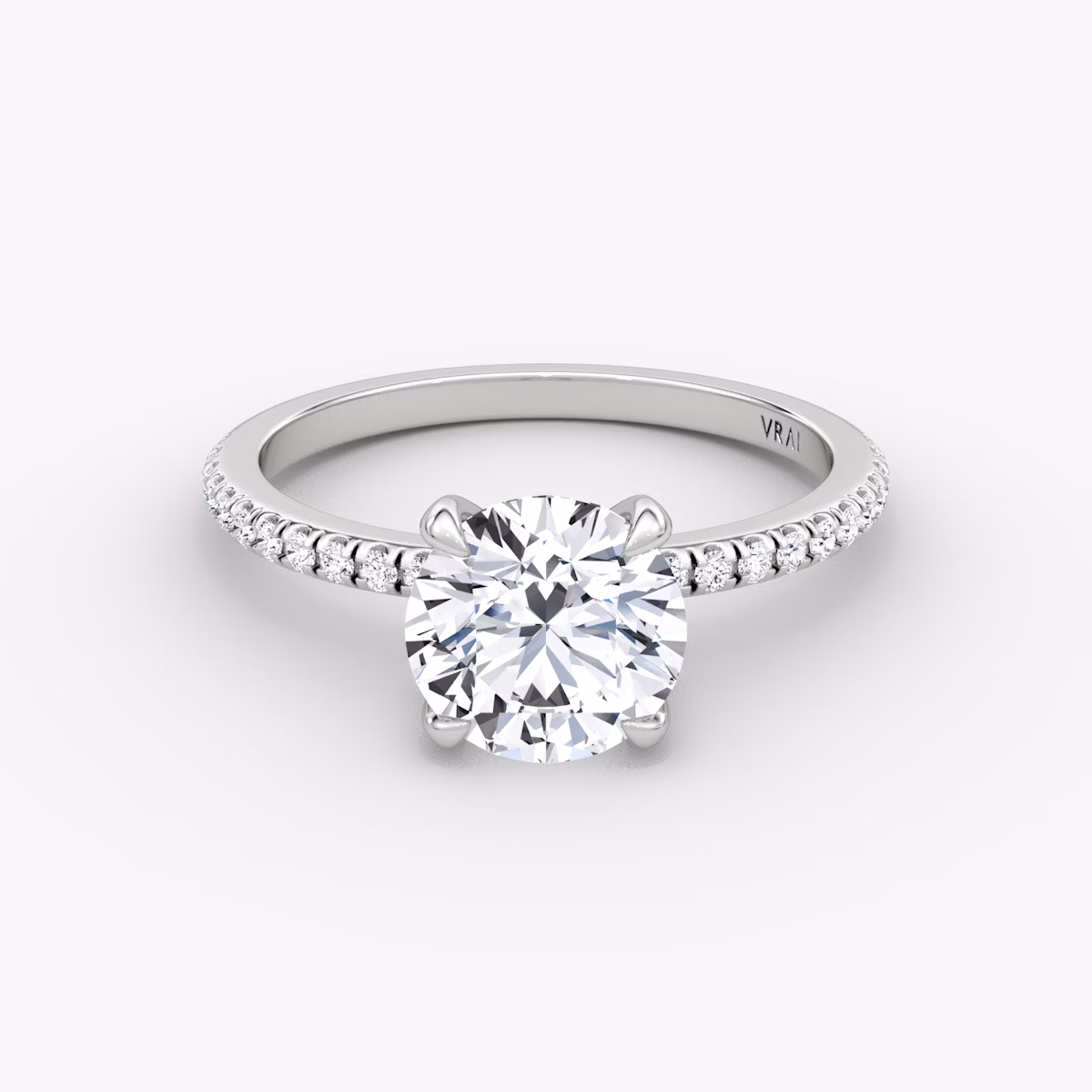 The Classic | Round Brilliant | 18k | White Gold | bandAccent: Pavé | bandWidth: standard | caratWeight: other | diamondOrientation: vertical