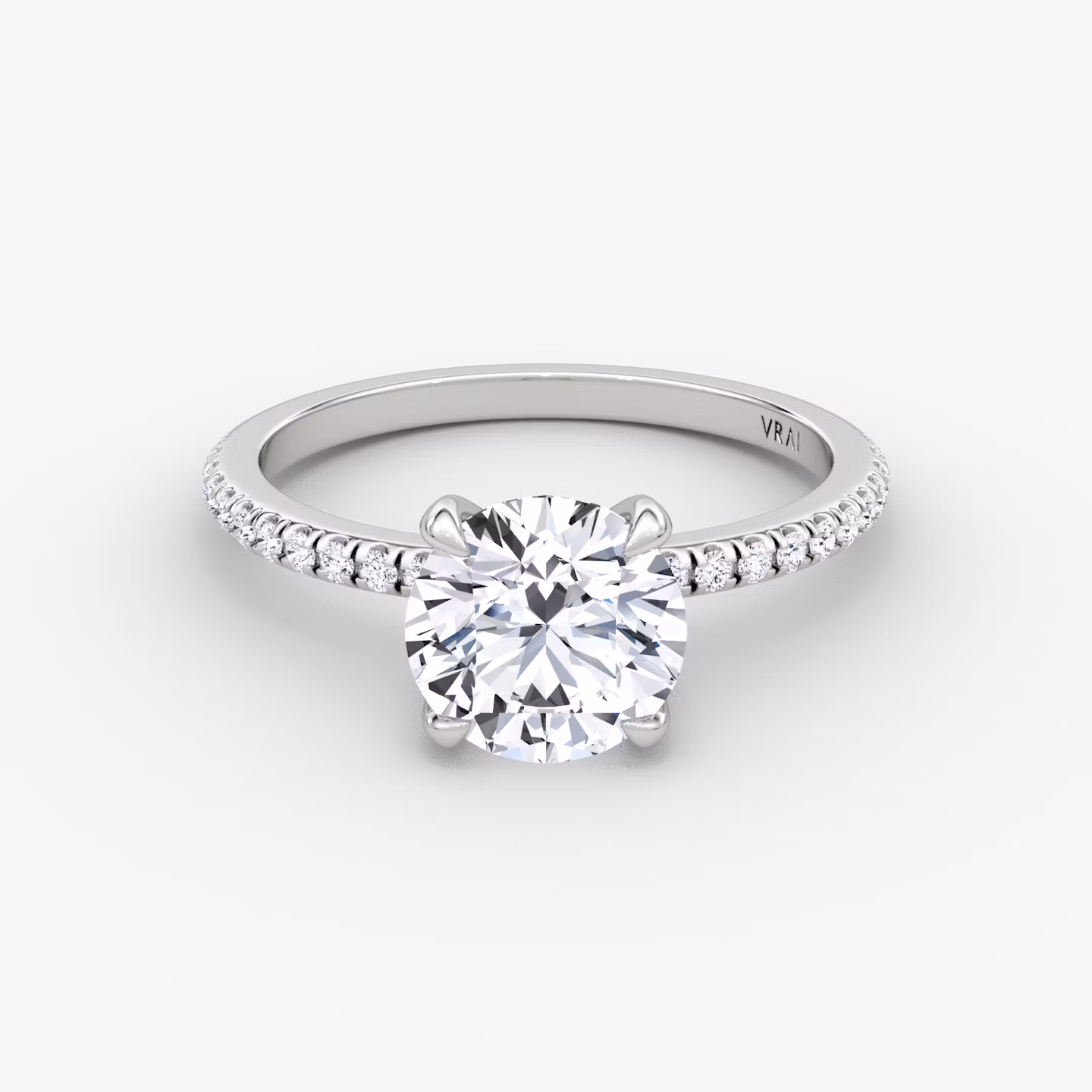 The Classic | Round Brilliant | Platinum | bandAccent: Pavé | bandWidth: standard | caratWeight: 1.5ct | diamondOrientation: vertical