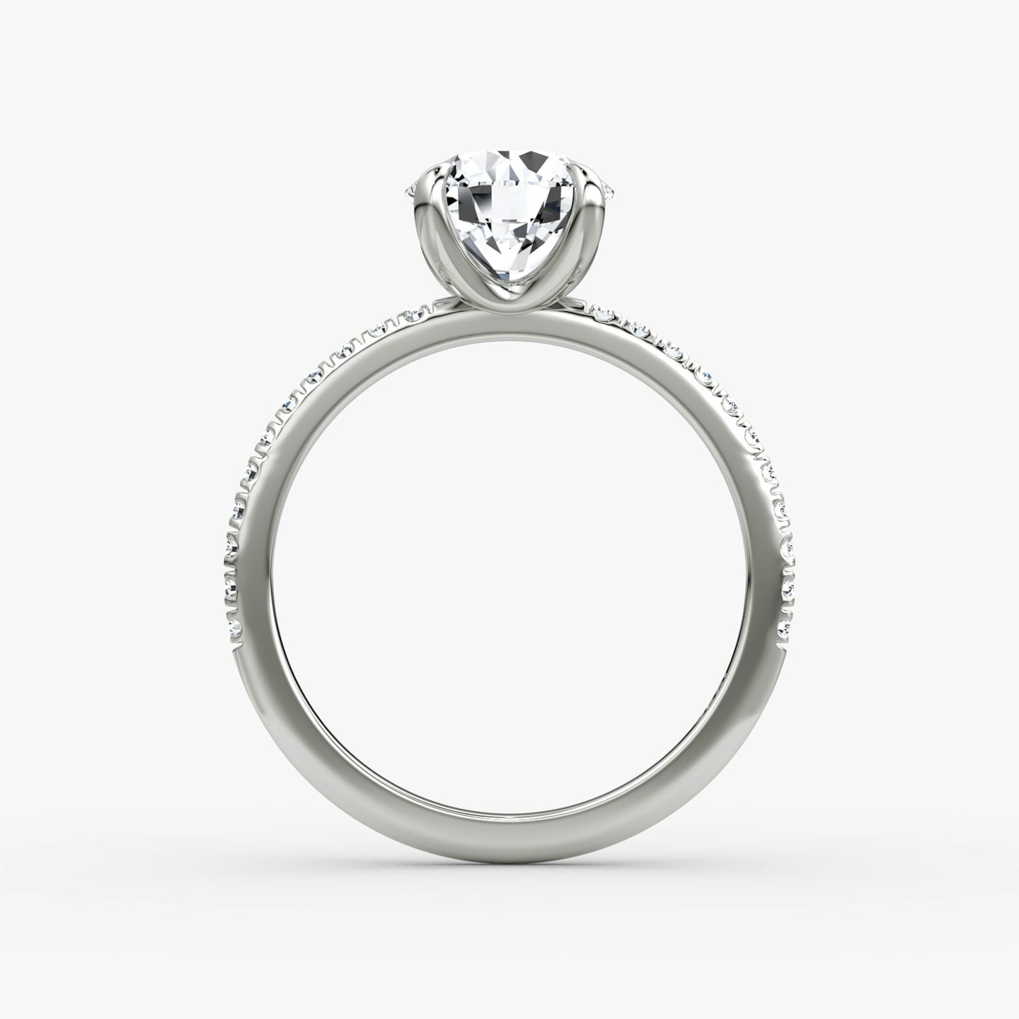 The Classic | Round Brilliant | Platinum | bandAccent: Pavé | bandWidth: standard | caratWeight: 1.5ct | diamondOrientation: vertical