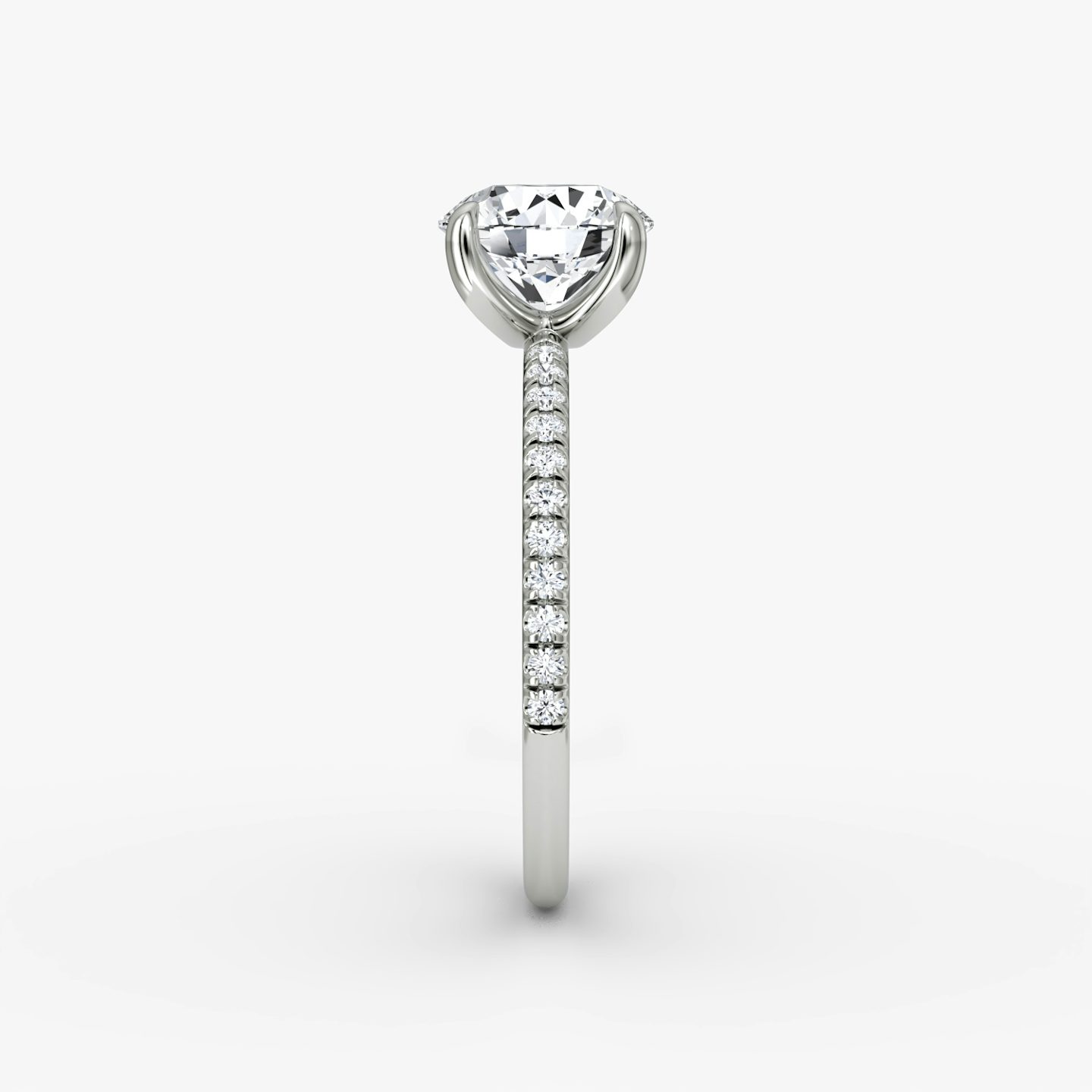 The Classic | Round Brilliant | Platinum | bandAccent: Pavé | bandWidth: standard | caratWeight: 1.5ct | diamondOrientation: vertical