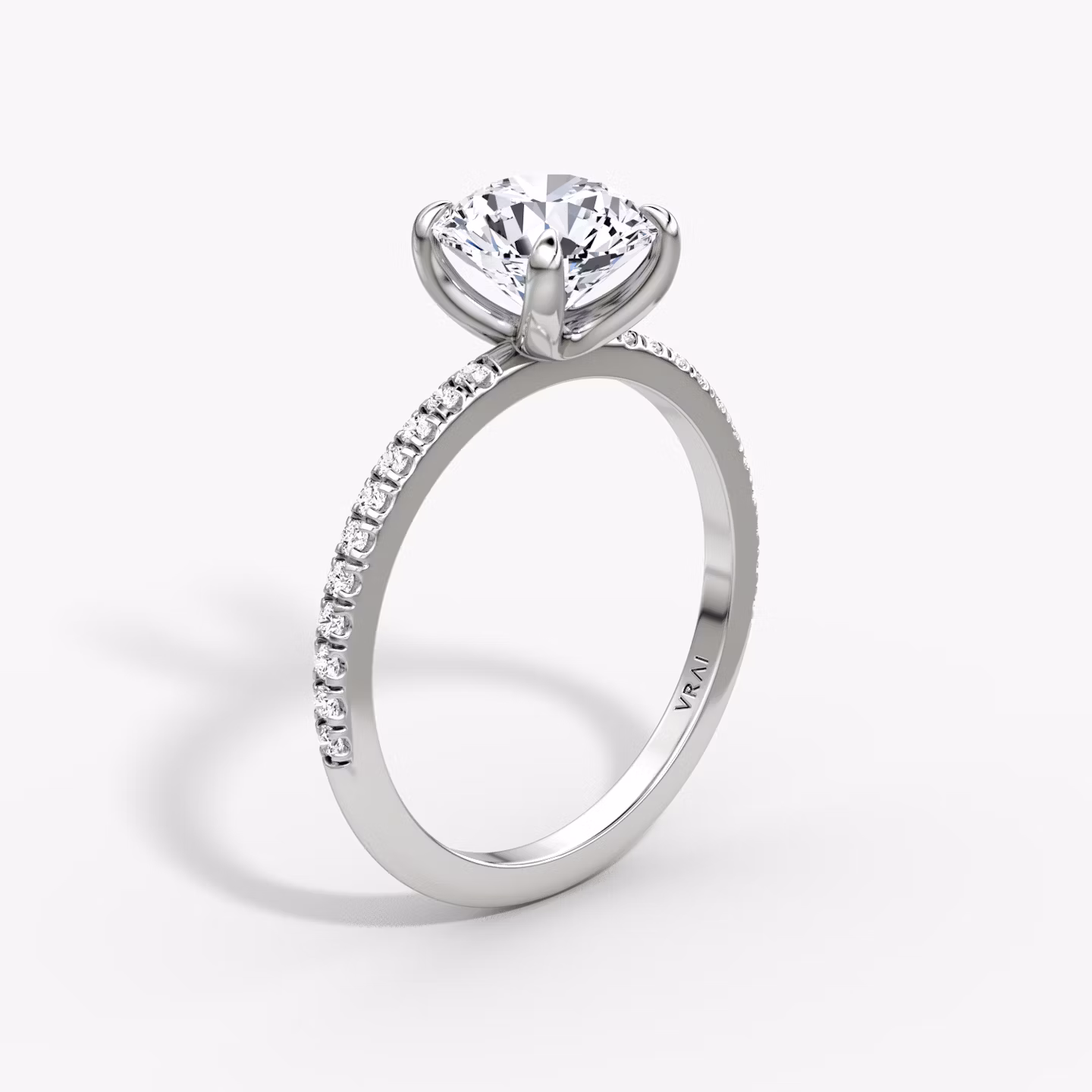 The Classic | Round Brilliant | Platinum | bandAccent: Pavé | bandWidth: standard | caratWeight: 1.5ct | diamondOrientation: vertical
