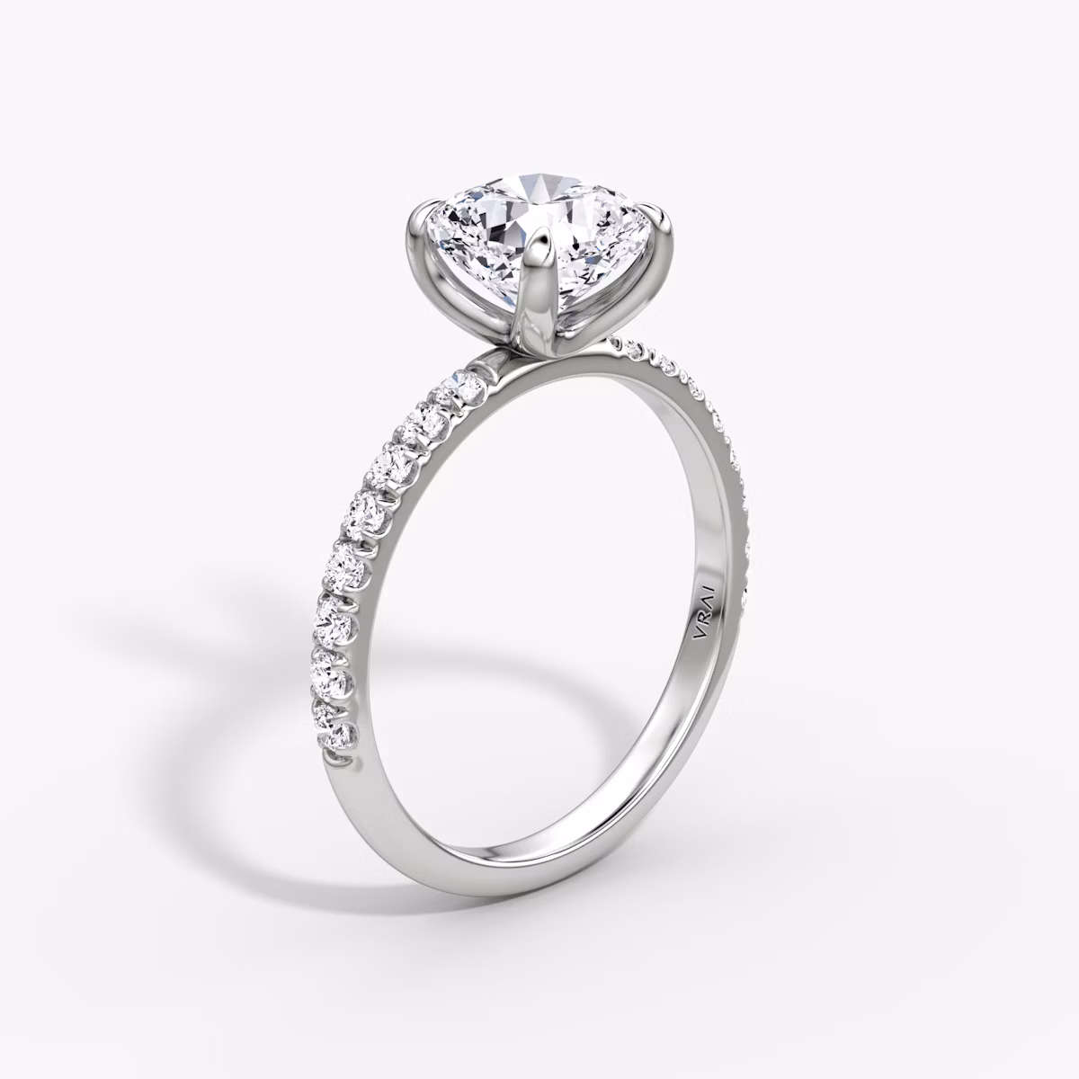 The Classic | Cushion | Platinum | bandAccent: Pavé | bandWidth: large | diamondOrientation: vertical | caratWeight: other