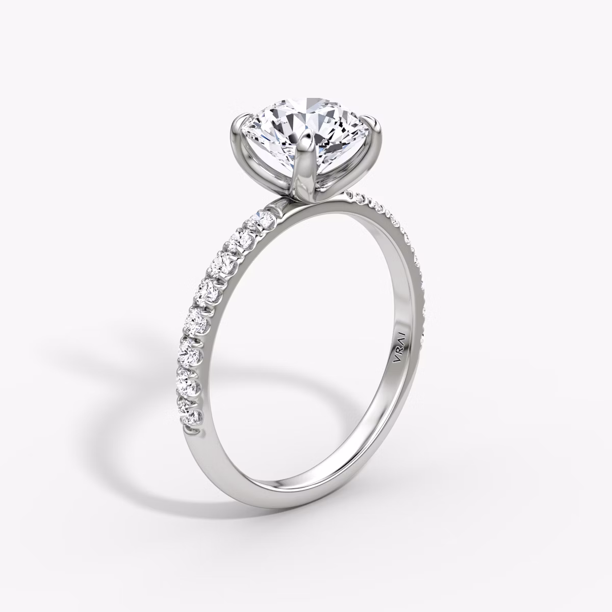 The Classic | Round Brilliant | 18k | White Gold | bandAccent: Pavé | bandWidth: large | caratWeight: 1.0ct | diamondOrientation: vertical