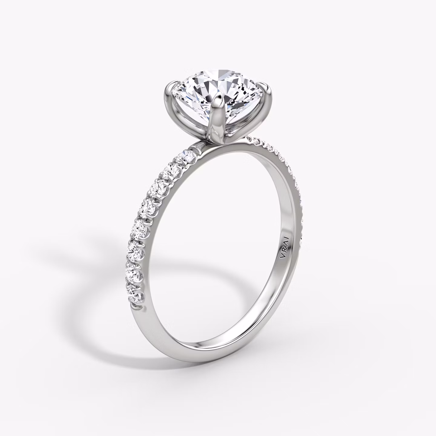The Classic | Round Brilliant | Platinum | bandAccent: Pavé | bandWidth: large | caratWeight: 1.5ct | diamondOrientation: vertical