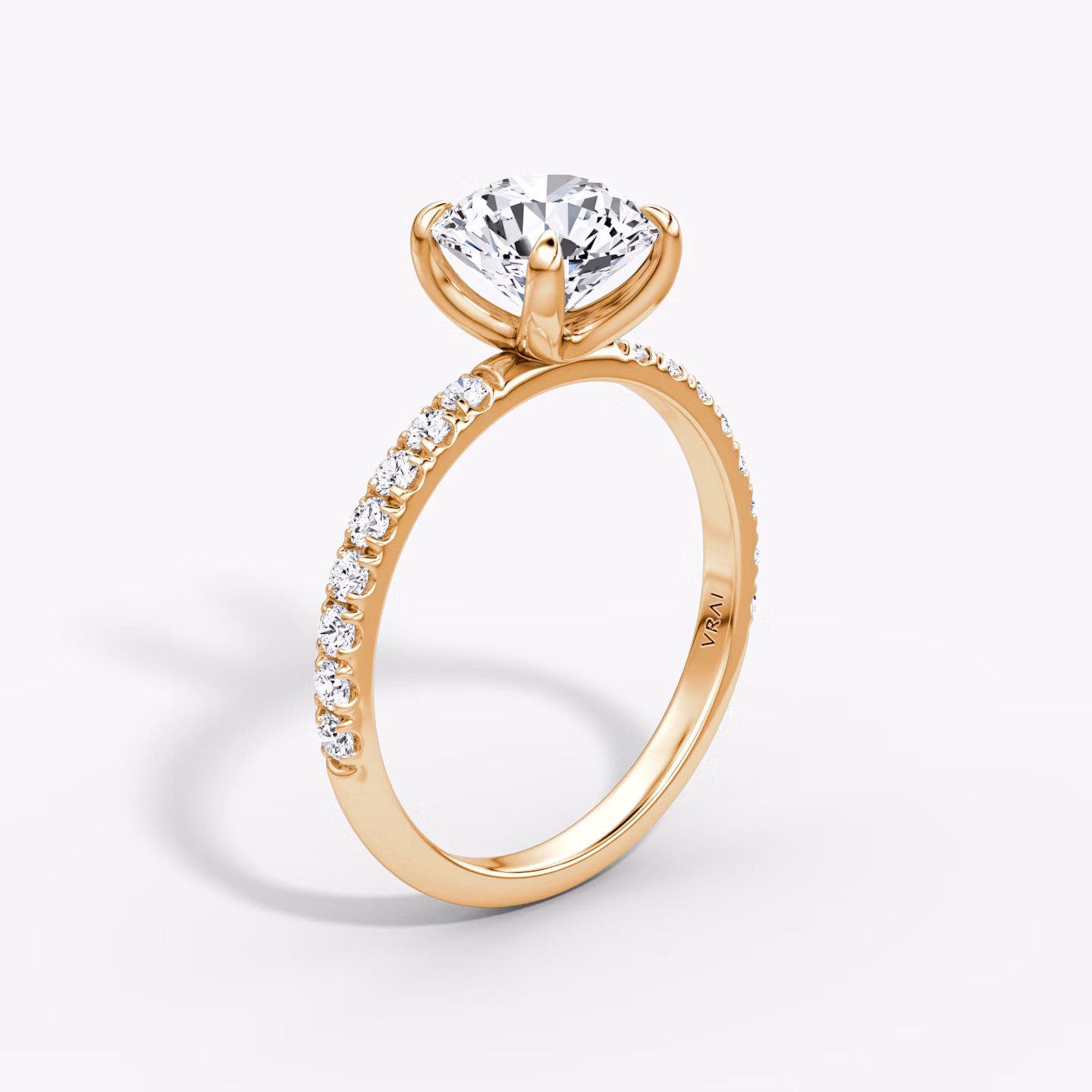 The Classic | Round Brilliant | 14k | Rose Gold | bandAccent: Pavé | bandWidth: large | caratWeight: 2.0ct | diamondOrientation: vertical