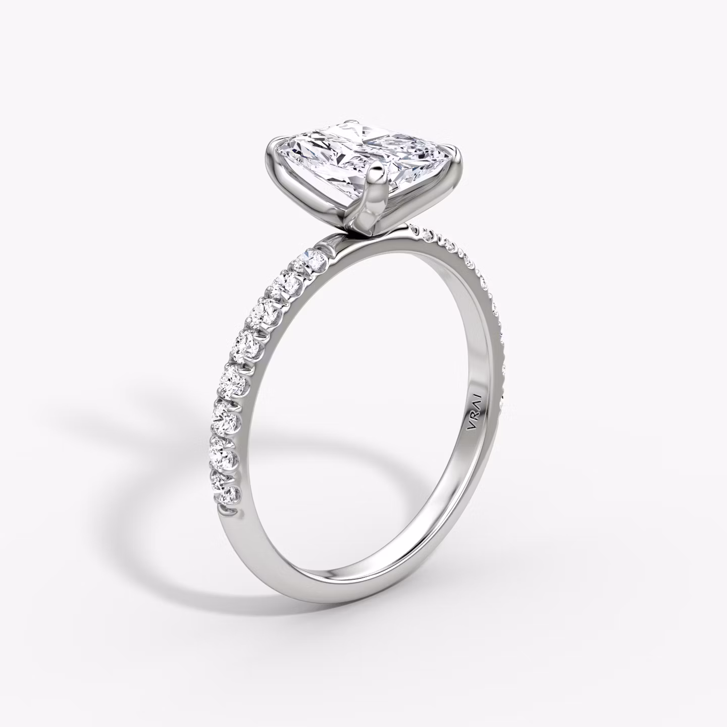 The Classic | Radiant | Platinum | bandAccent: Pavé | bandWidth: large | diamondOrientation: vertical | caratWeight: other