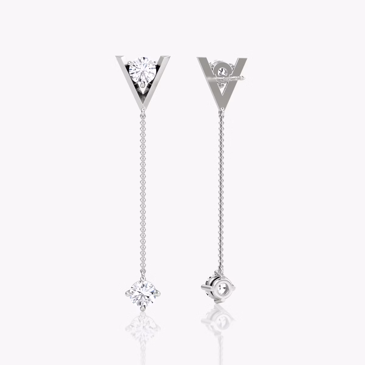 VRAI V Duo Dangle Earring | Round Brilliant and Round Brilliant | 14k | White Gold