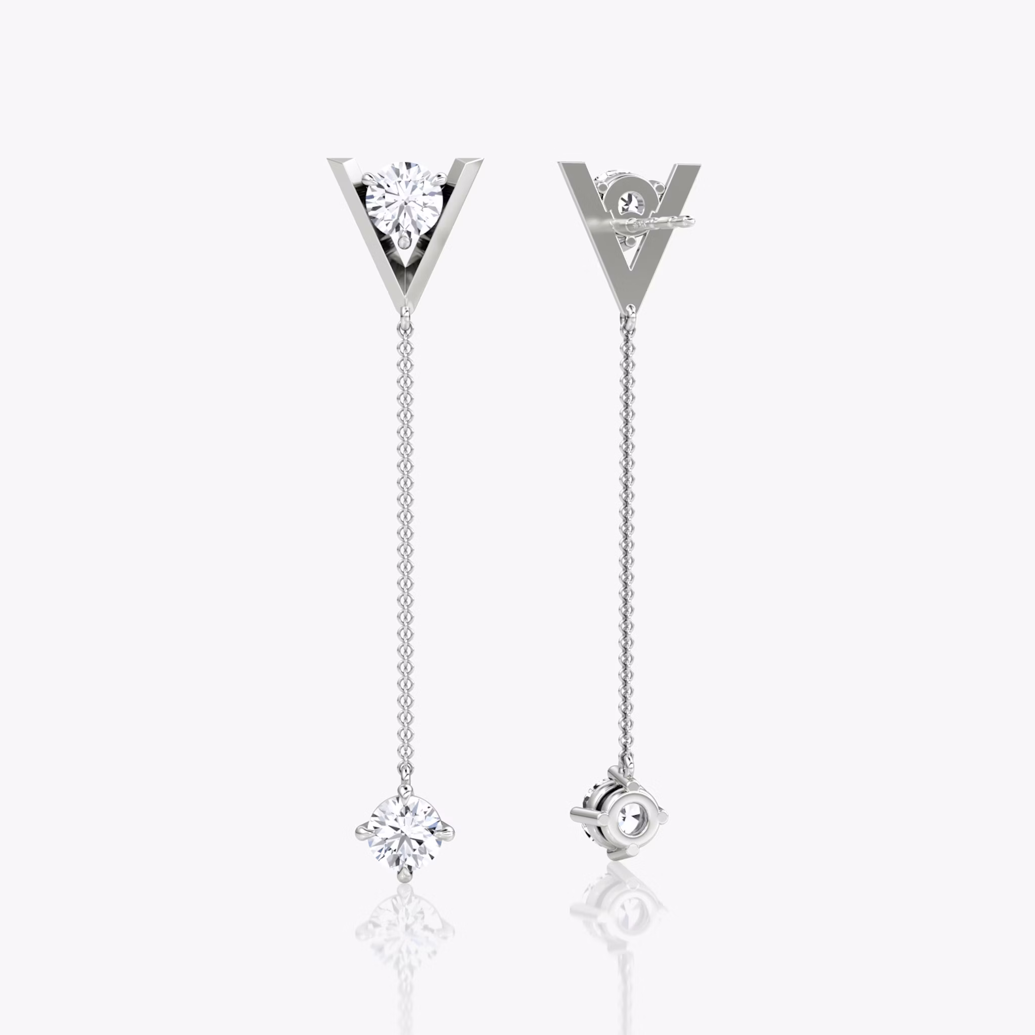 VRAI V Duo Dangle Earring | Round Brilliant and Round Brilliant | 14k | White Gold