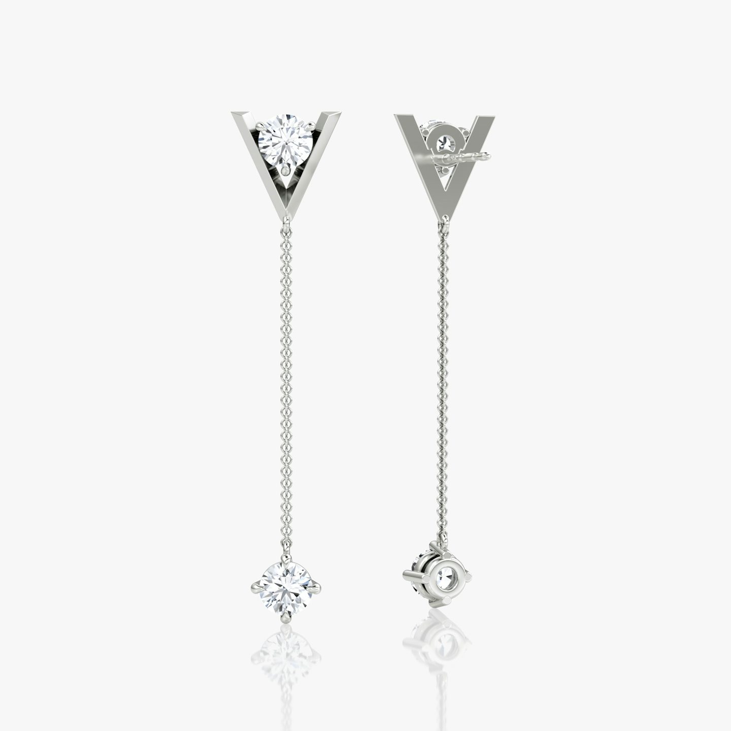 VRAI V Duo Dangle Earring | Round Brilliant and Round Brilliant | 14k | White Gold