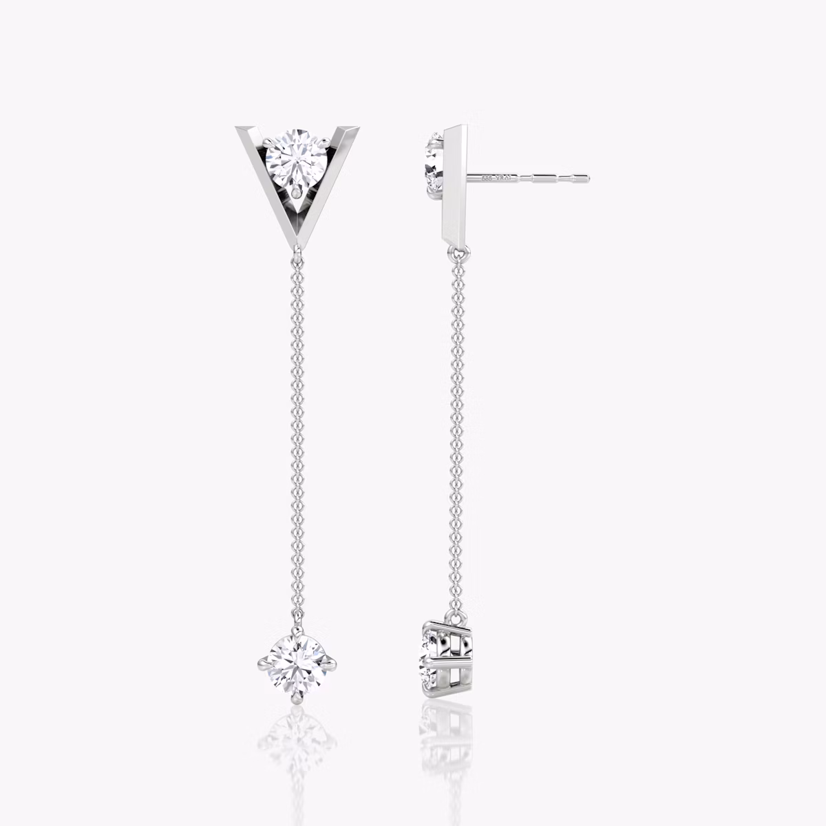 VRAI V Duo Dangle Earring | Round Brilliant and Round Brilliant | 14k | White Gold