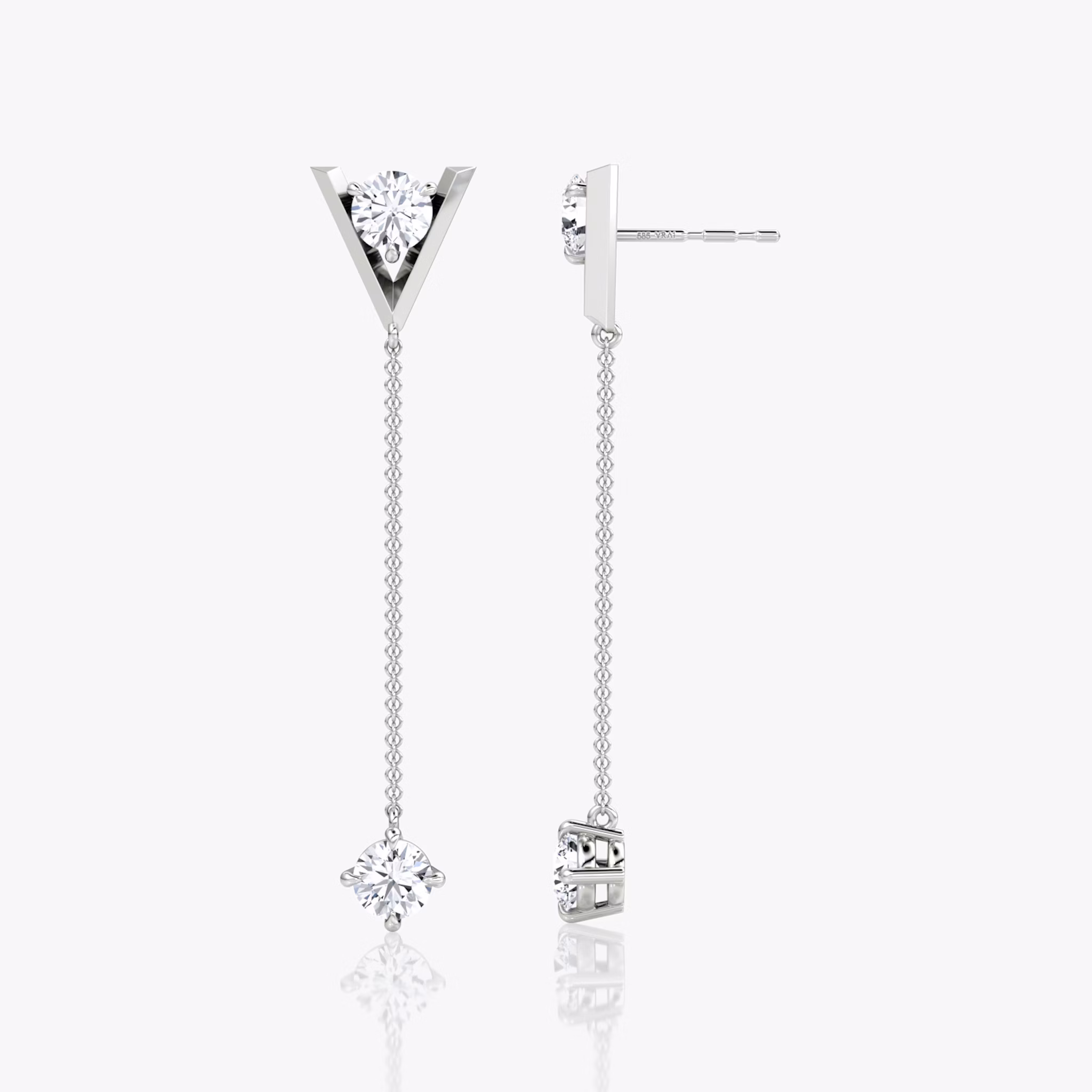VRAI V Duo Dangle Earring | Round Brilliant and Round Brilliant | 14k | White Gold