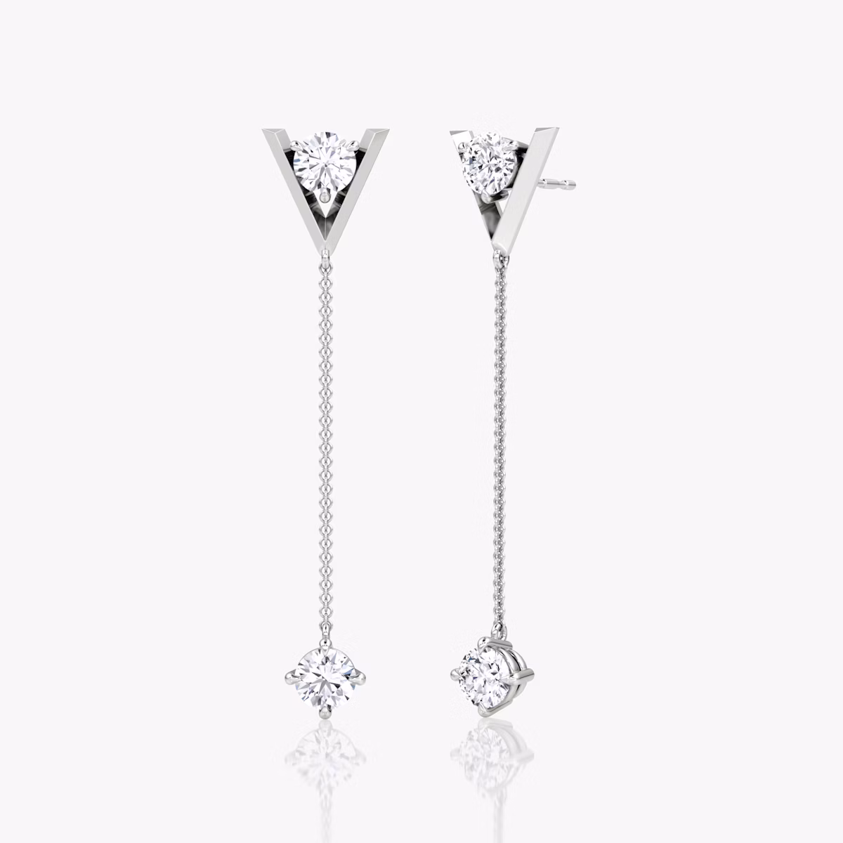 VRAI V Duo Dangle Earring | Round Brilliant and Round Brilliant | 14k | White Gold