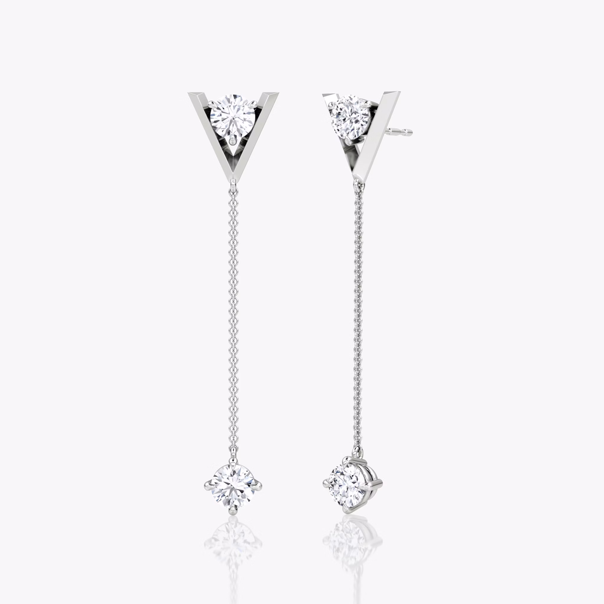 VRAI V Duo Dangle Earring | Round Brilliant and Round Brilliant | 14k | White Gold