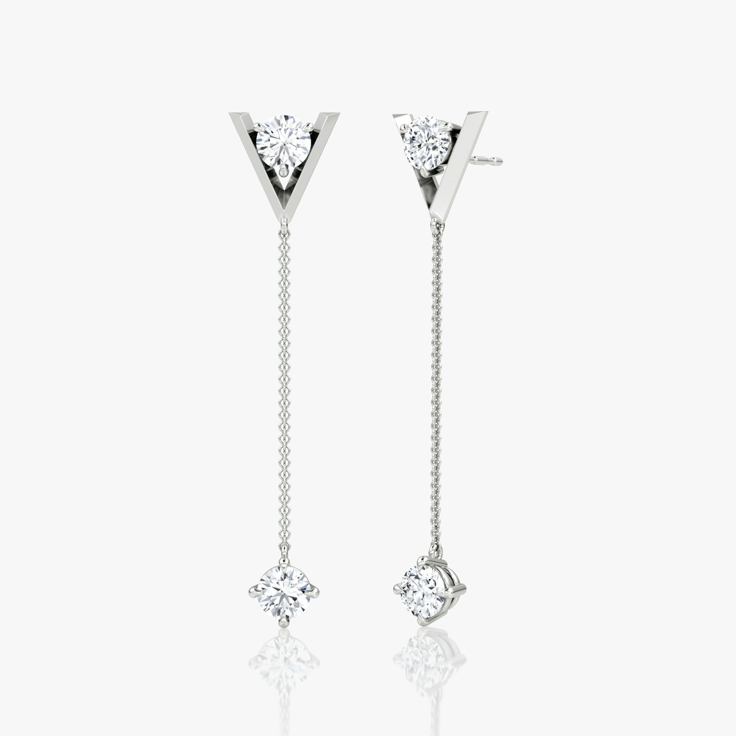 VRAI V Duo Dangle Earring | Round Brilliant and Round Brilliant | 14k | White Gold