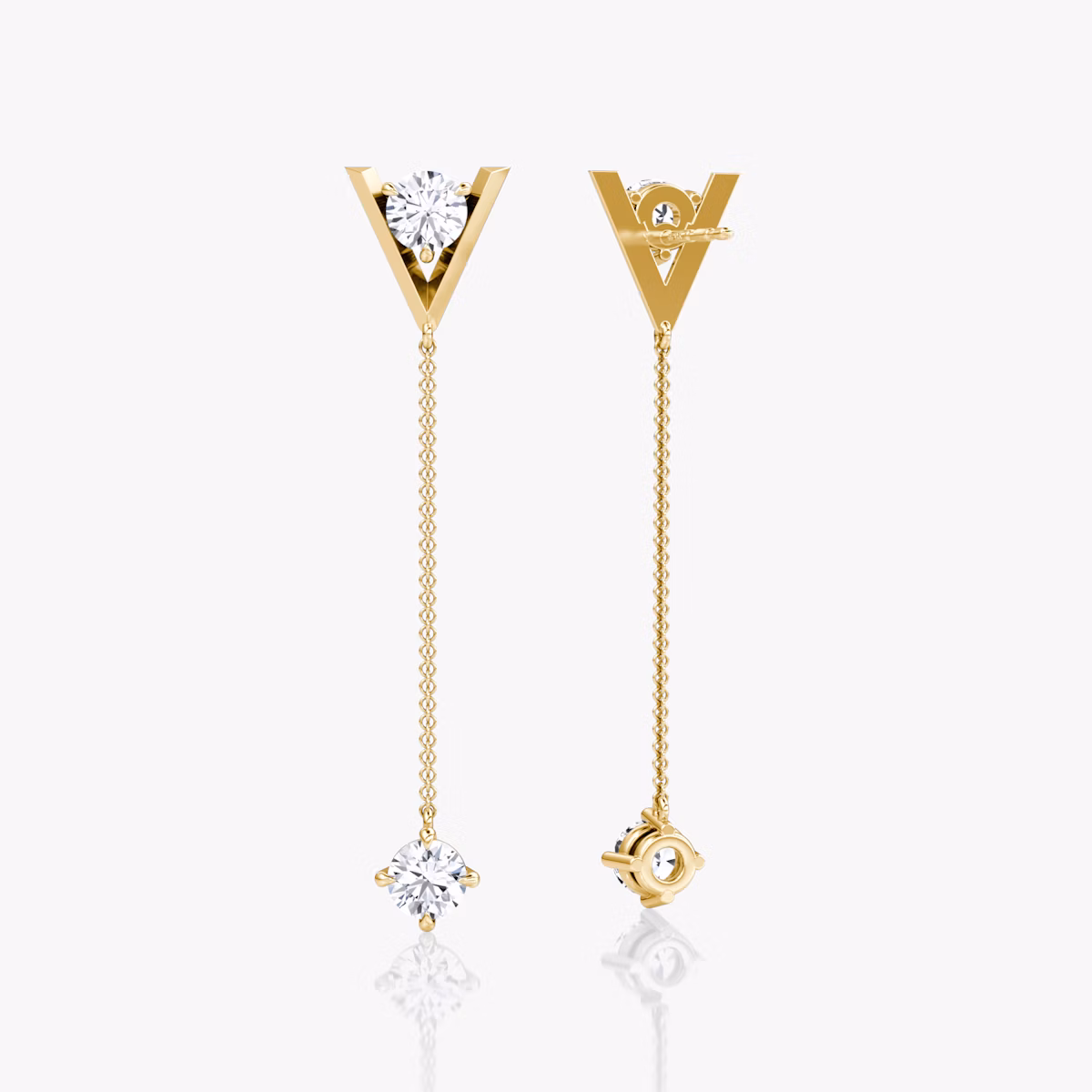 VRAI V Duo Dangle Earring | Round Brilliant and Round Brilliant | 14k | Yellow Gold