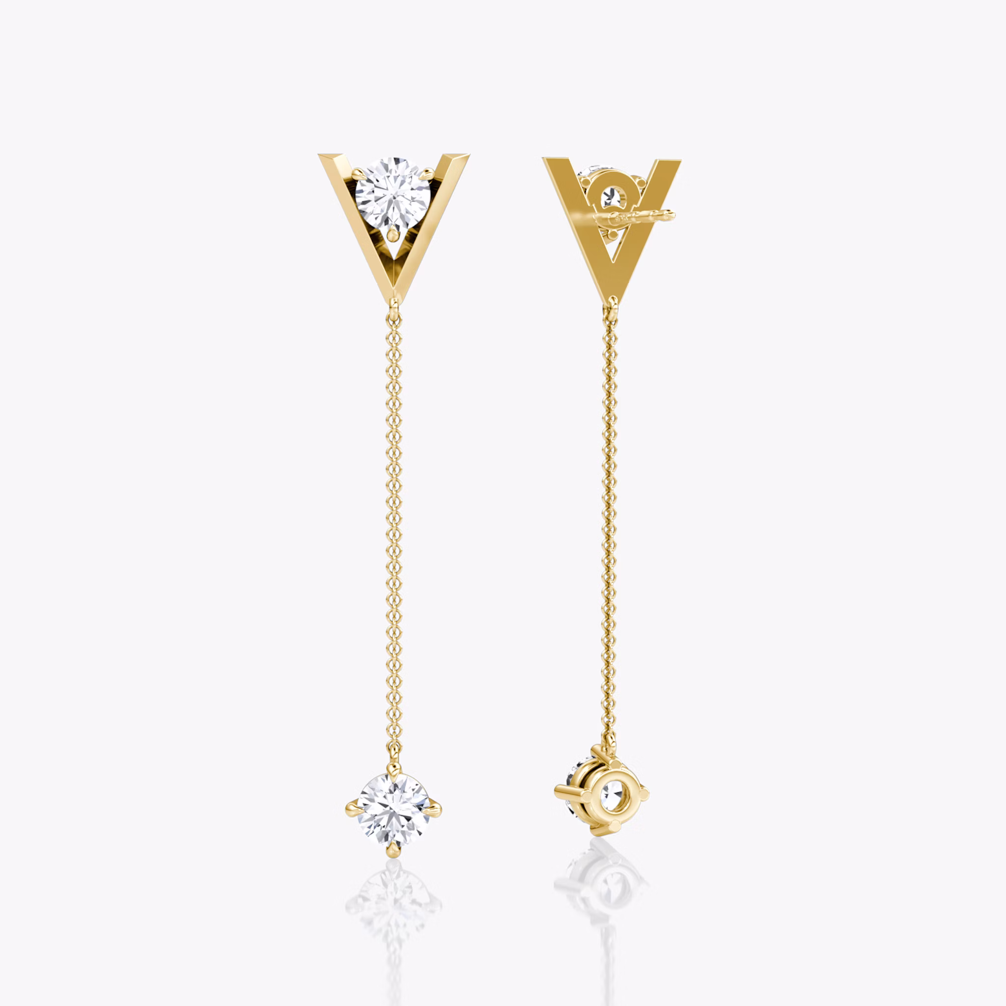 VRAI V Duo Dangle Earring | Round Brilliant and Round Brilliant | 14k | Yellow Gold