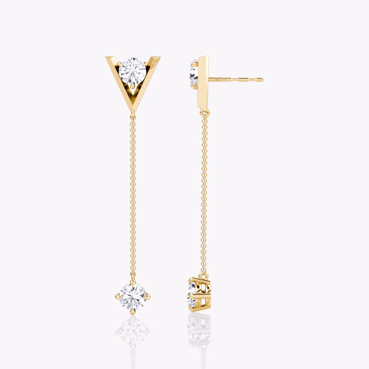 VRAI V Duo Dangle Earring | Round Brilliant and Round Brilliant | 14k | Yellow Gold
