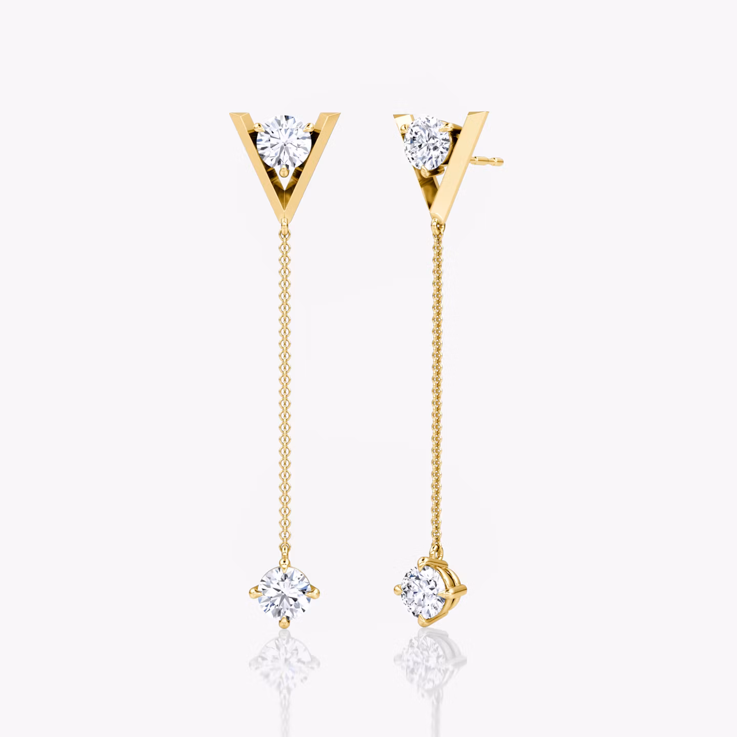 Boucle d'oreille VRAI V Duo Dangle Rond brillant et Rond brillant | Yellow Gold