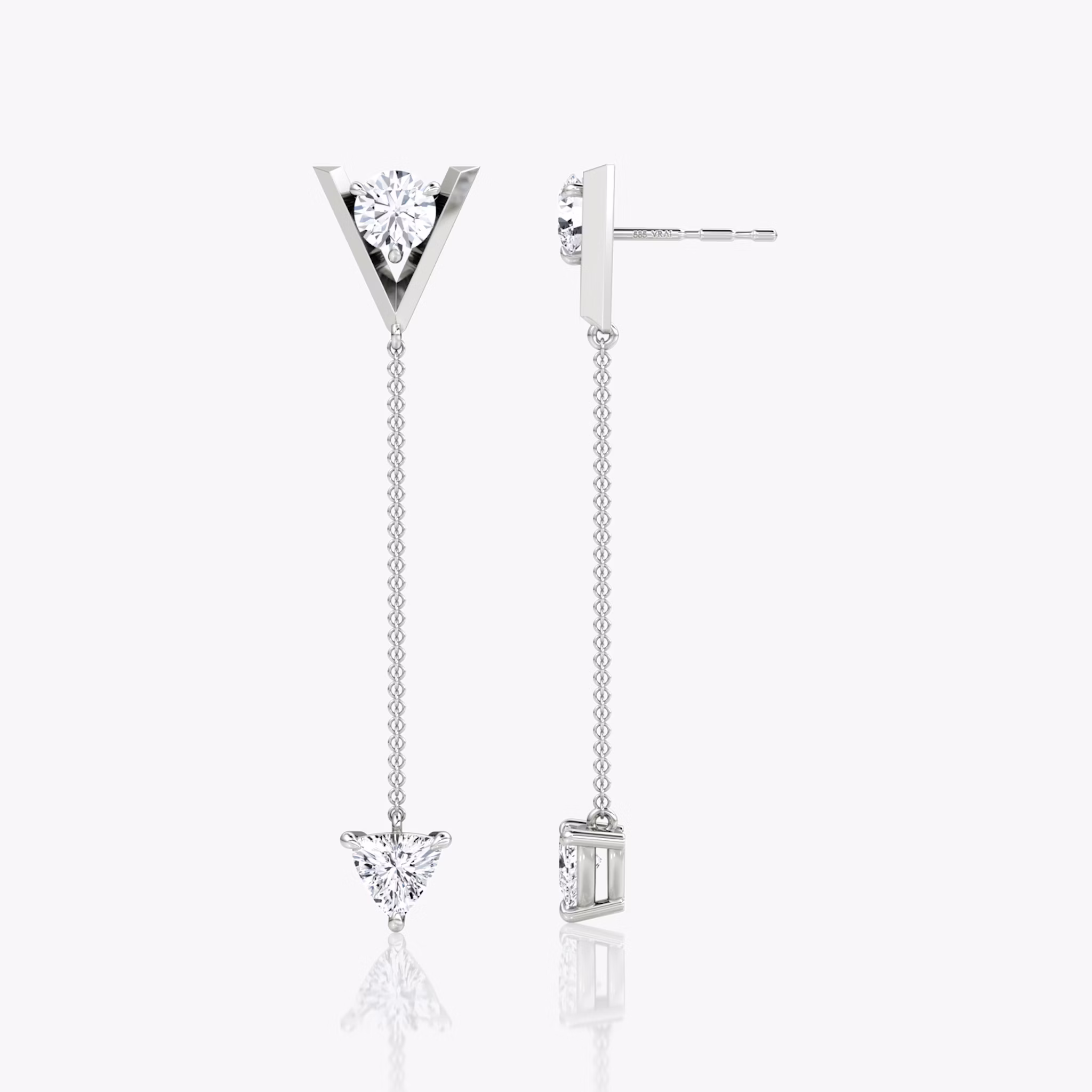 VRAI V Duo Dangle Earring | Round Brilliant and Trillion | 14k | White Gold