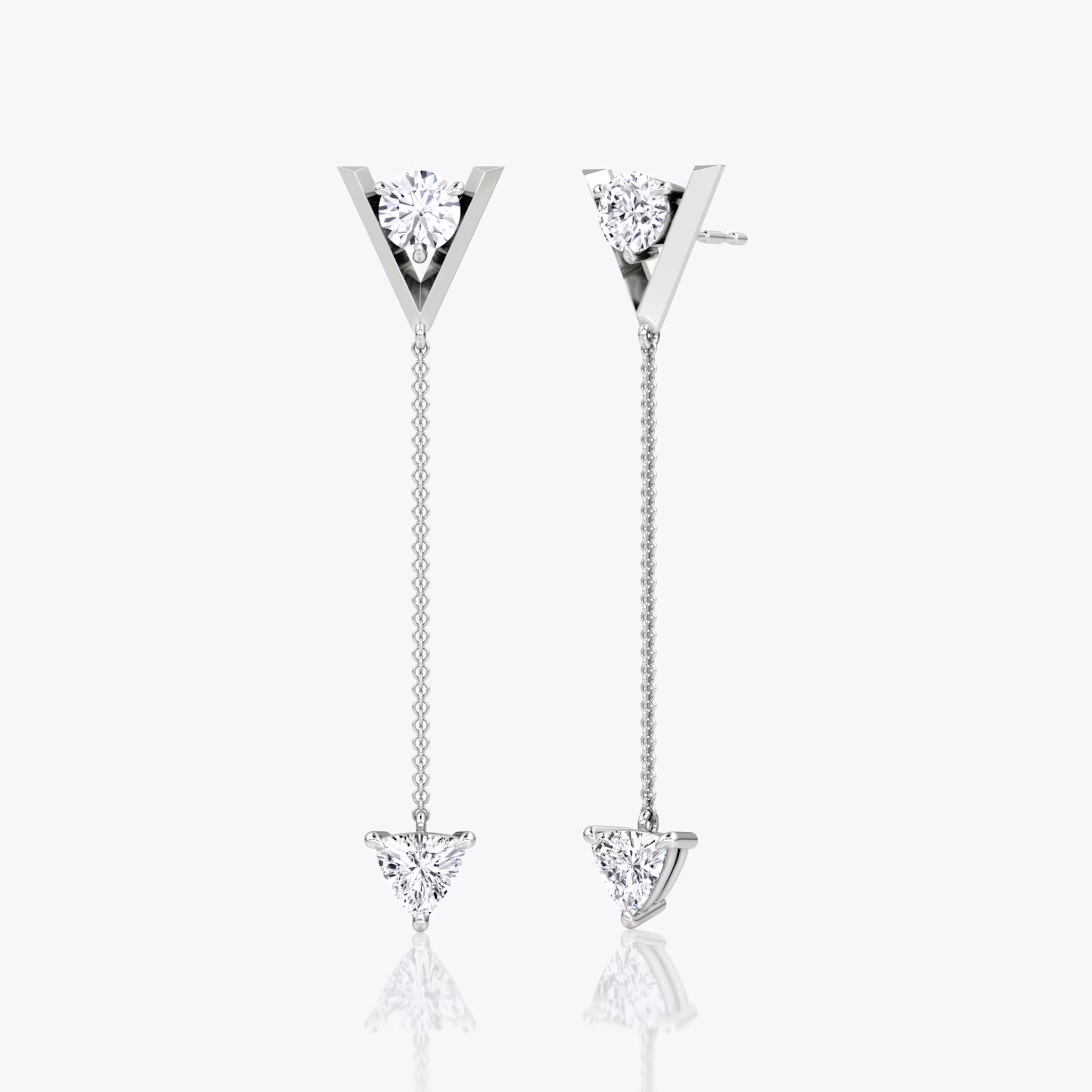 VRAI V Duo Dangle Earring | Round Brilliant and Trillion | 14k | White Gold