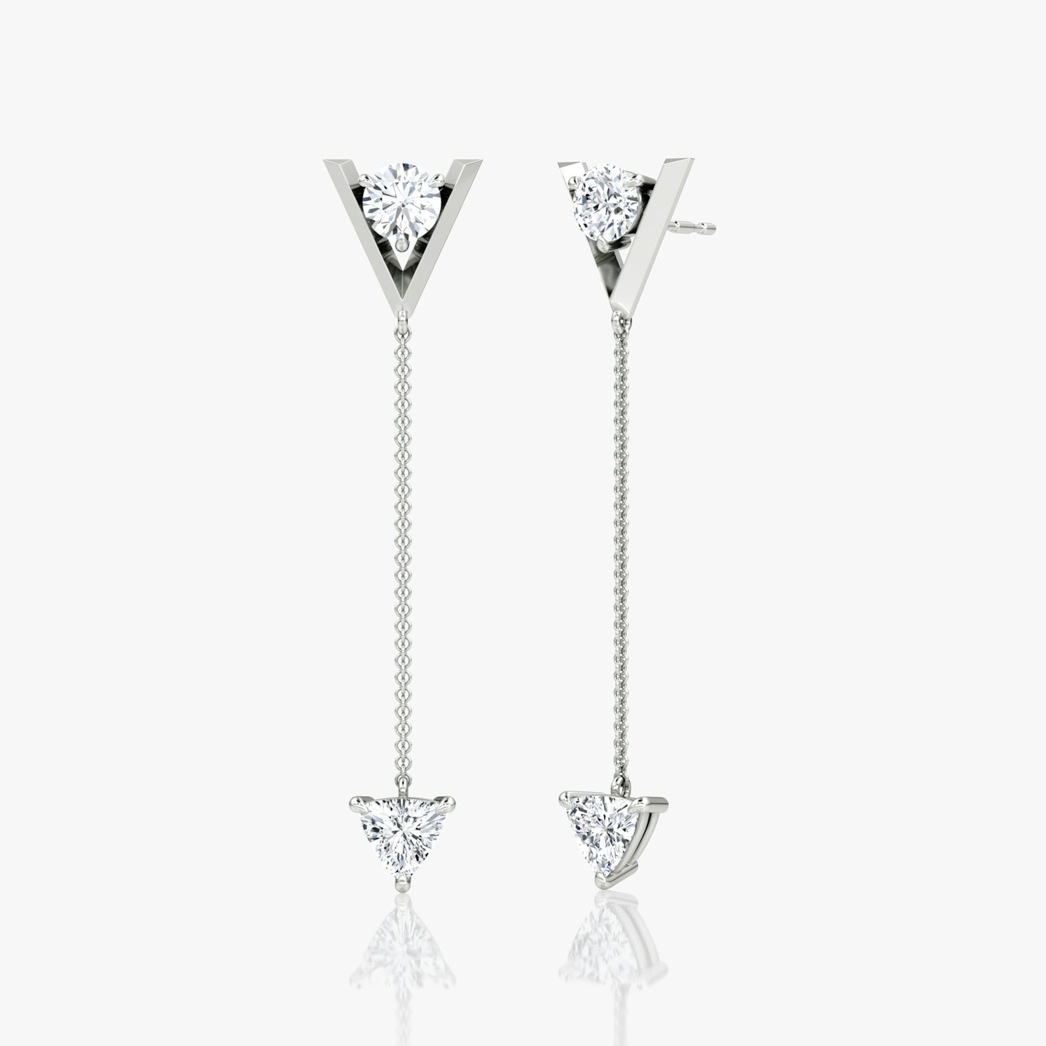 VRAI V Duo Dangle Earring | Round Brilliant and Trillion | 14k | White Gold