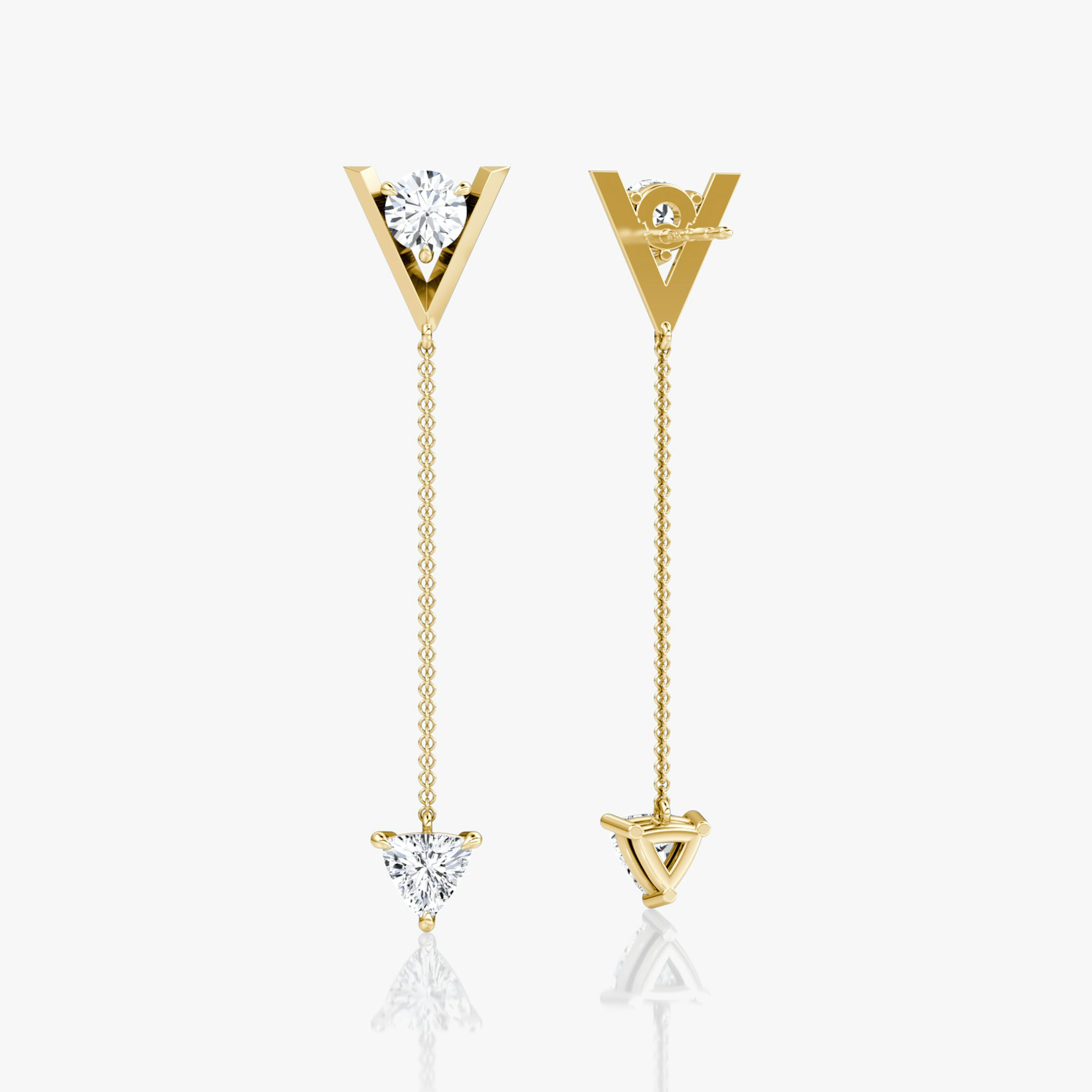 VRAI V Duo Dangle Earring | Round Brilliant and Trillion | 14k | Yellow Gold