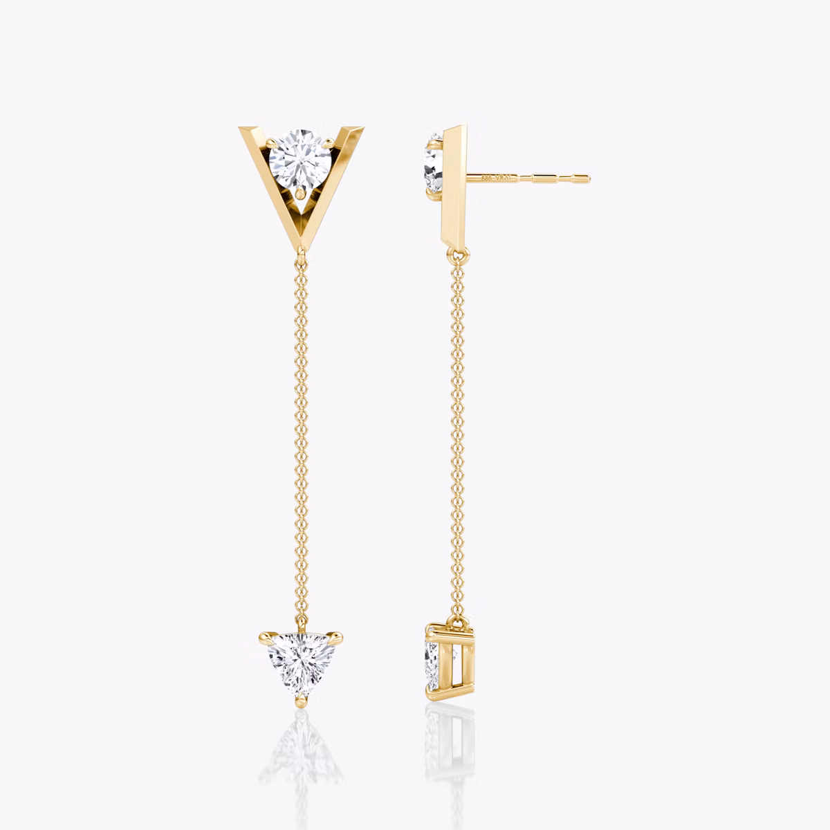 VRAI V Duo Dangle Earring | Round Brilliant and Trillion | 14k | Yellow Gold