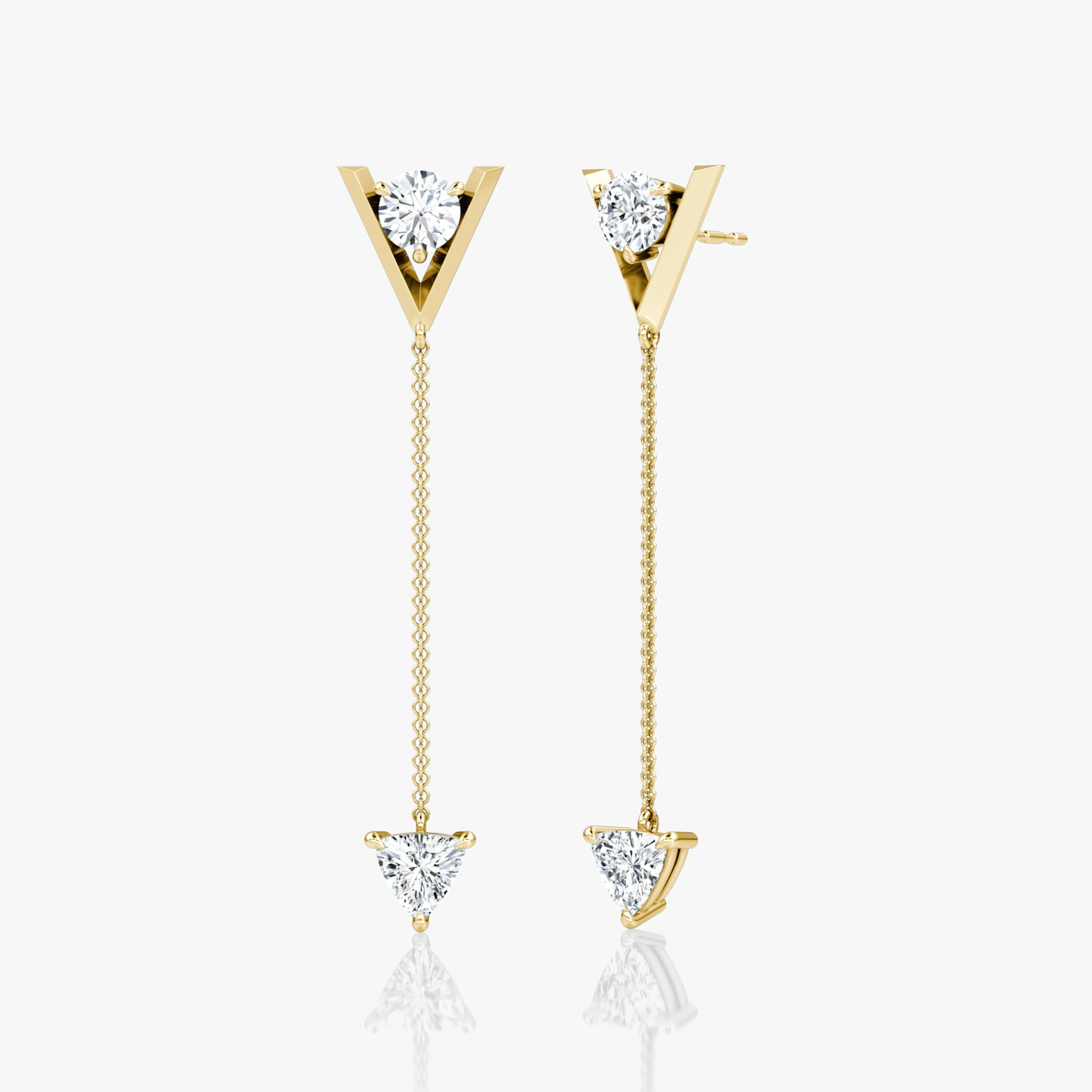 VRAI V Duo Dangle Earring | Round Brilliant and Trillion | 14k | Yellow Gold