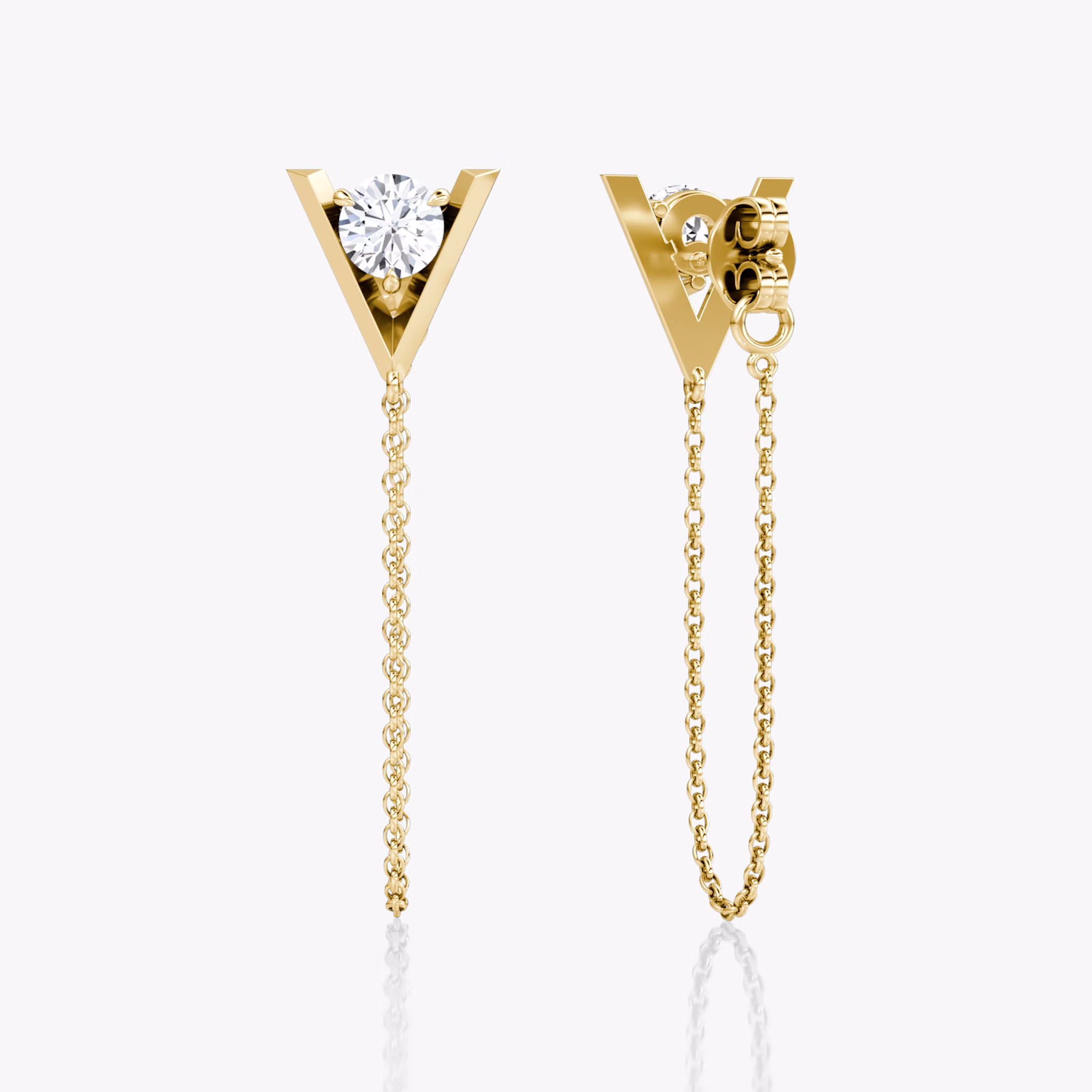 VRAI V Linked Earring | Round Brilliant | 14k | Yellow Gold